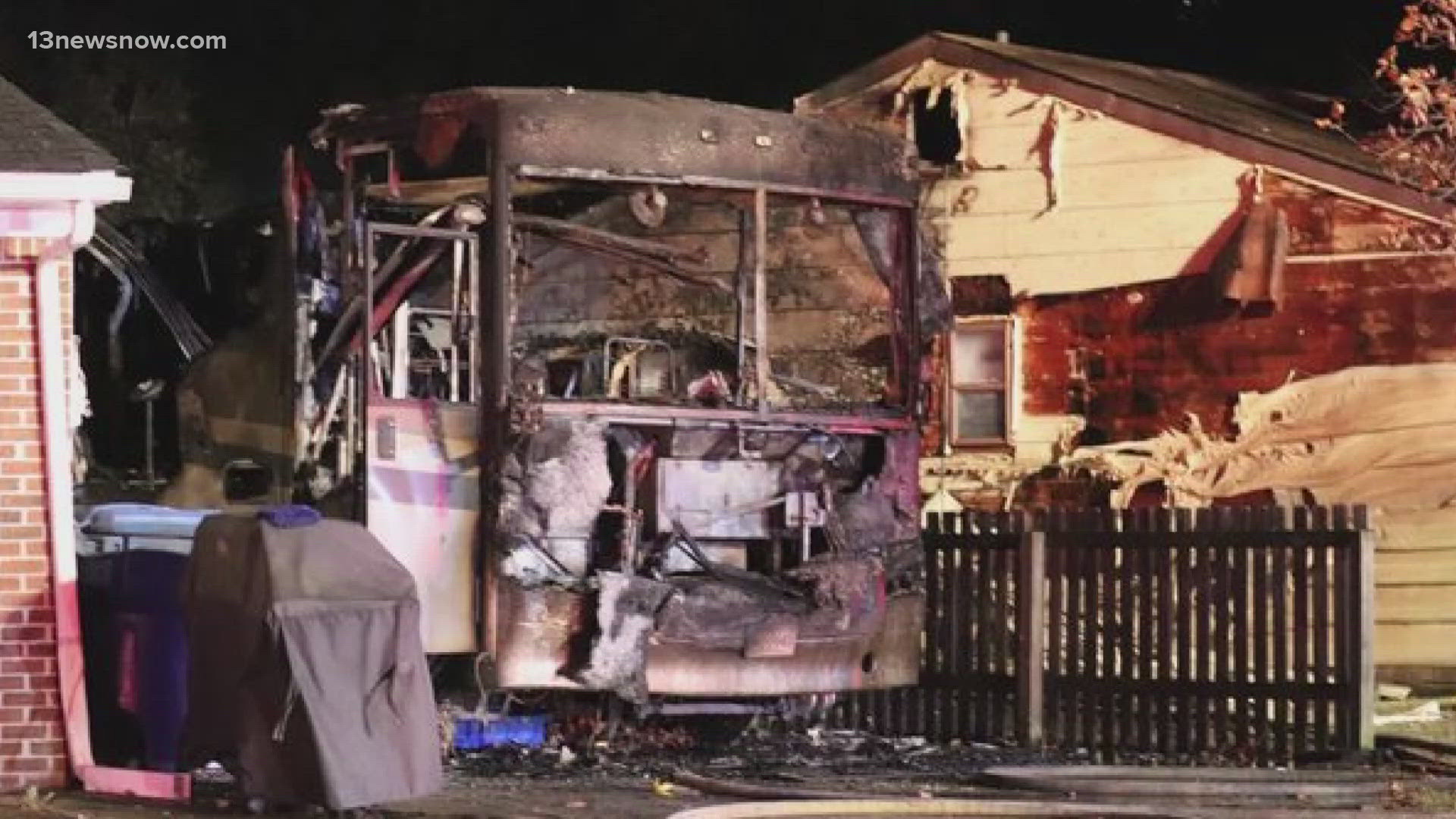 A family is displaced after an RV fire that damaged a home Saturday morning.