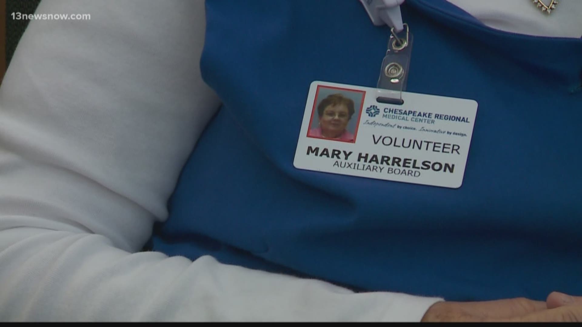 Mary Harrelson has volunteered at Chesapeake Regional Medical Center's information desk for more than two decades.