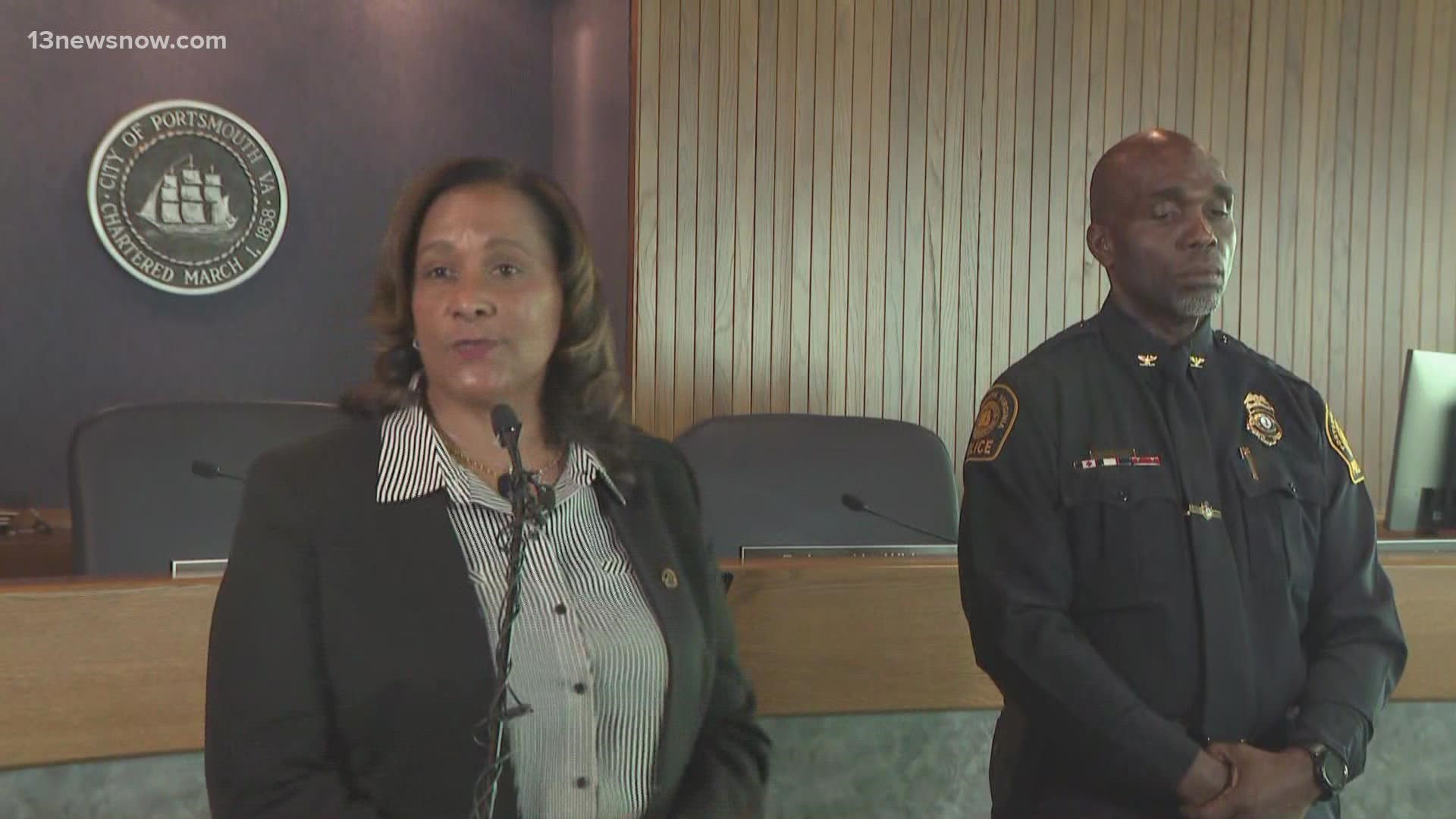 Portsmouth's new city manager Tonya Chapman and Interim Police Chief Stephen Jenkins met with reporters on Thursday morning.