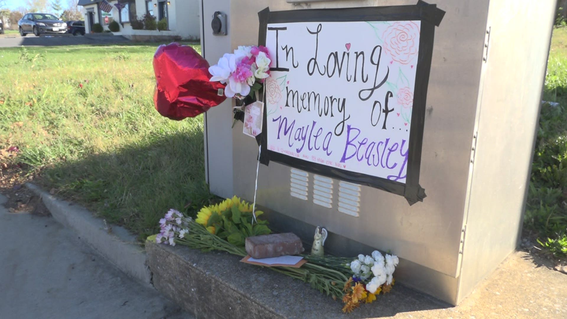 People at James Madison University set up a memorial to Maylea Beasley who died after a motorcyclist hit her in a crosswalk. Beasley, 18, was from Virginia Beach.