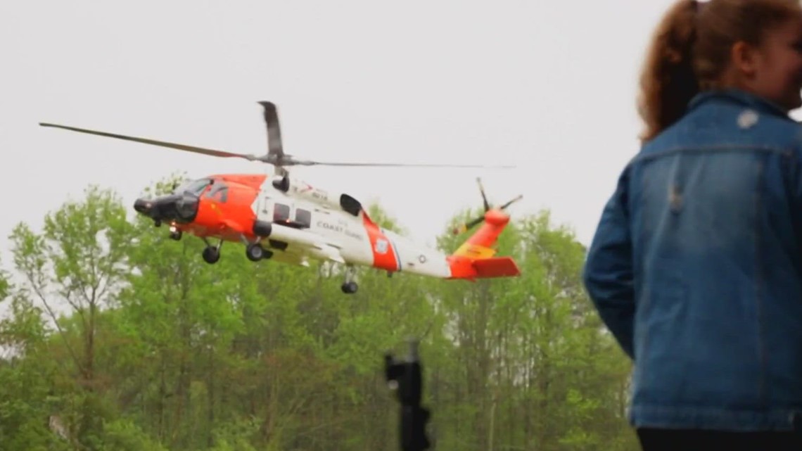 Coast Guard helicopter visits Kilby Shores Elementary in Suffolk