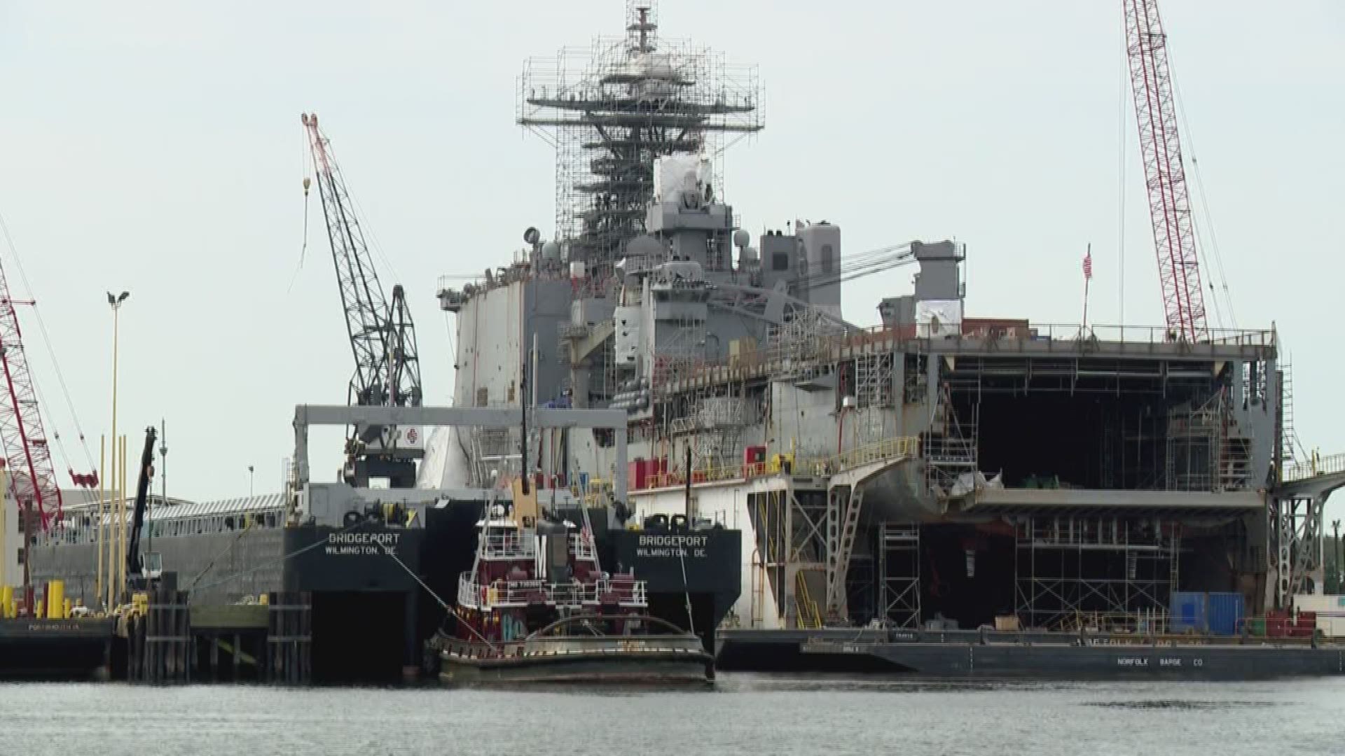 A phone threat was made in reference to USS Gunston Hall on Tuesday morning, which is being worked on at the shipyard.
