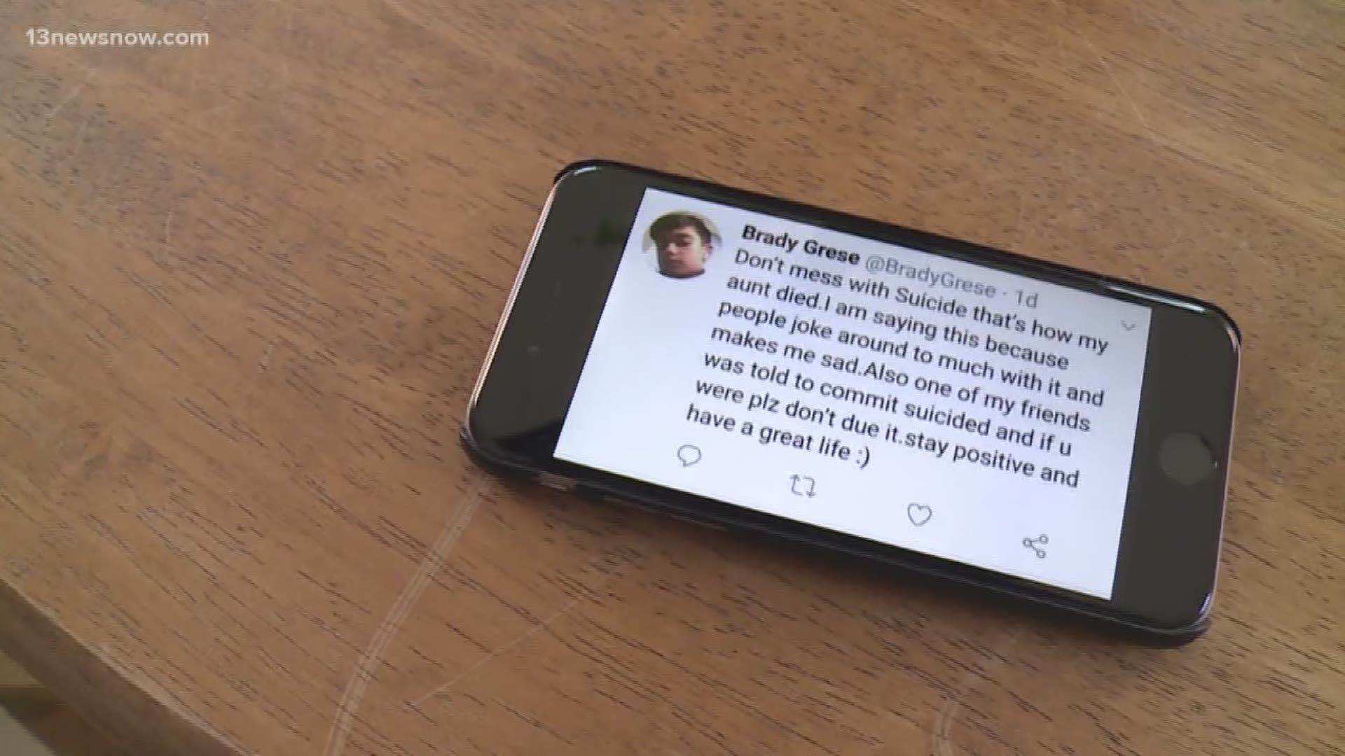 An 11-year-old created a secret Twitter account to help a friend who was being bullied and told to commit suicide. He used the account to fight against bullying and for suicide prevention.