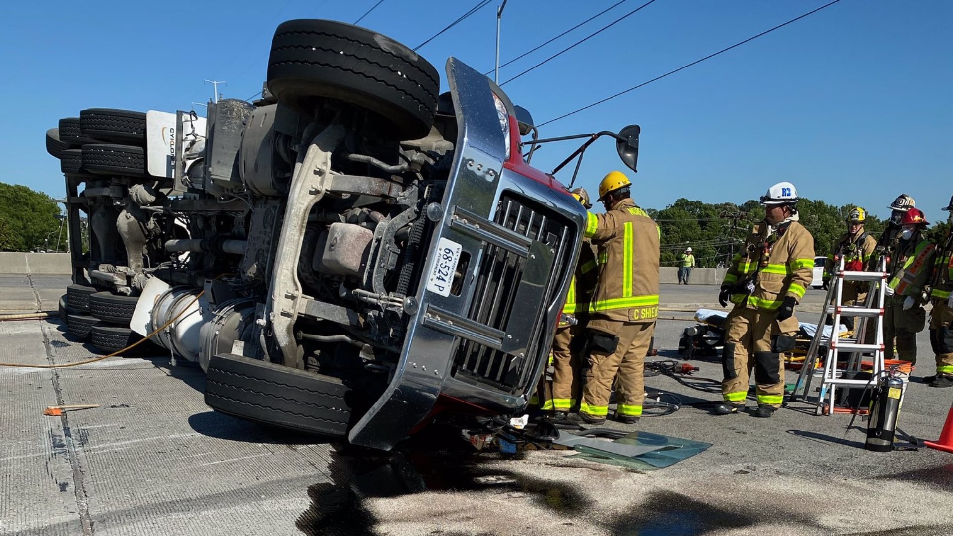 Cement truck overturns on S. Military Highway in Norfolk