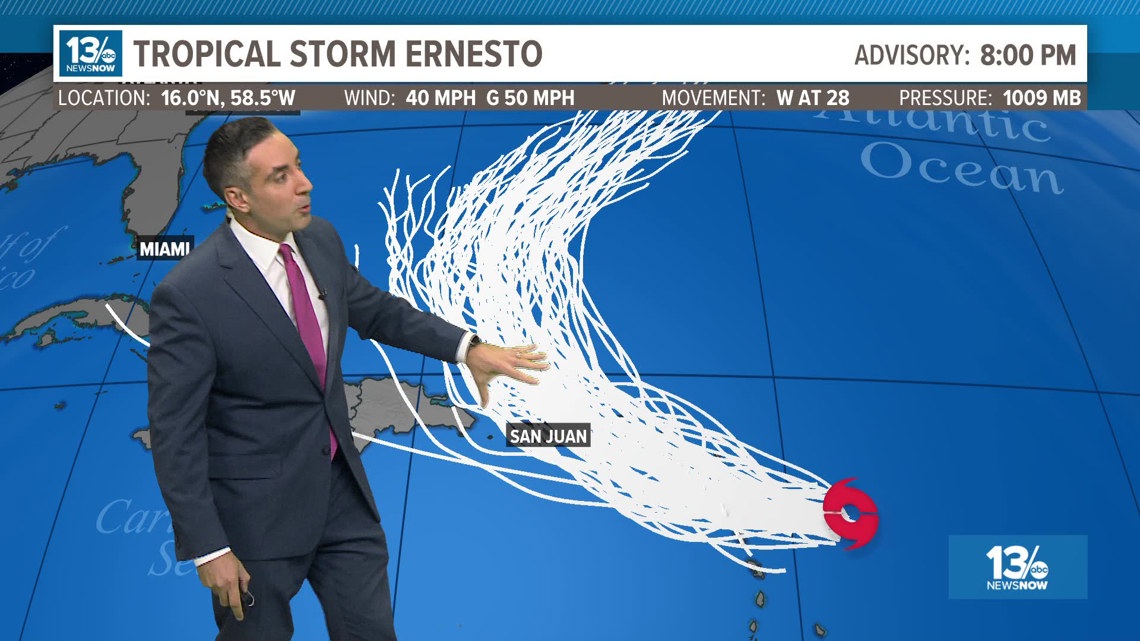 Tropics Update: Tropical Storm Ernesto forecast track | 13newsnow.com