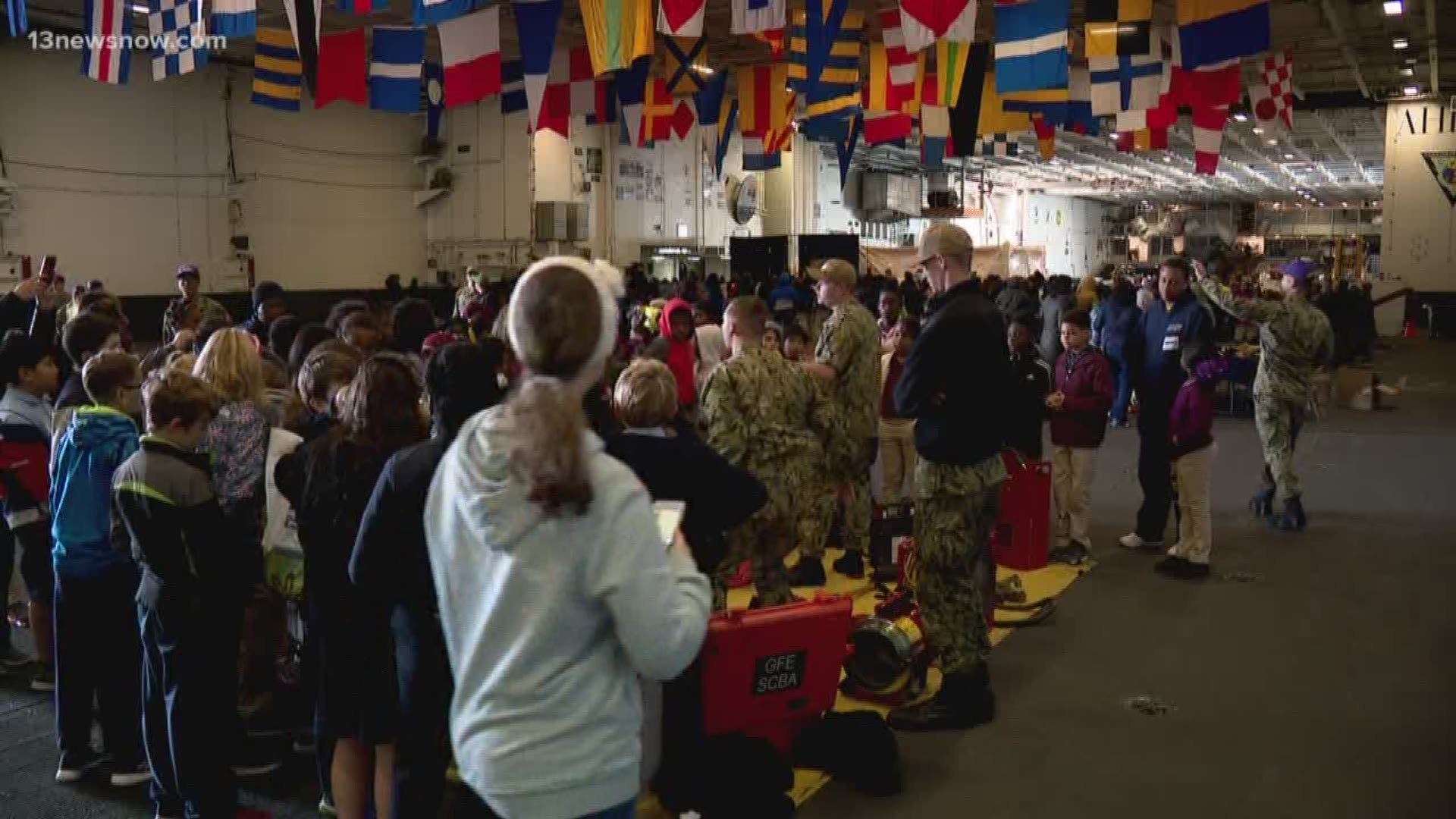 Instead of going to class, 2,500 Norfolk students boarded the USS John C. Stennis for STEM lessons. This was the third STEM Day at Naval Station Norfolk since  2016.