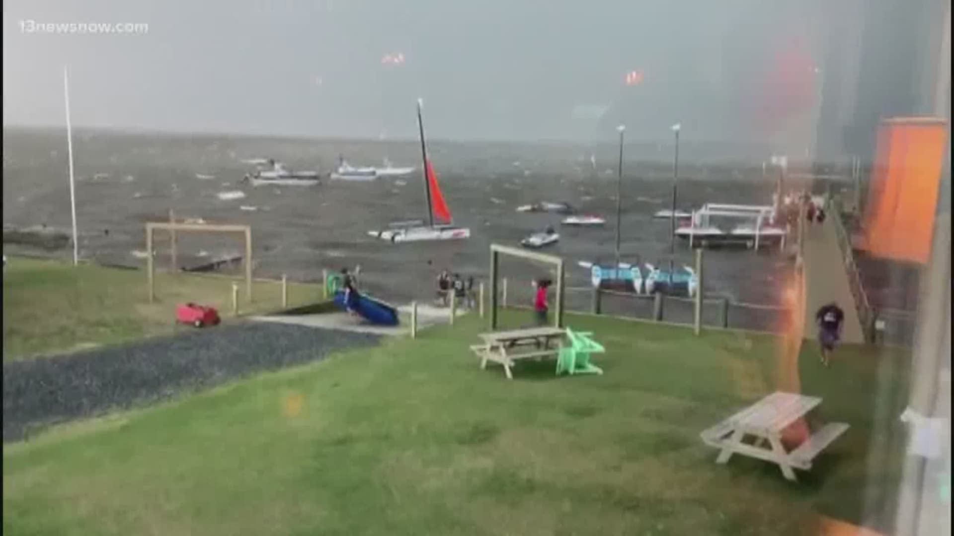 As people were enjoying a beach day, storms rolled in quickly on the Outerbanks and the winds caused tourists to run for cover.