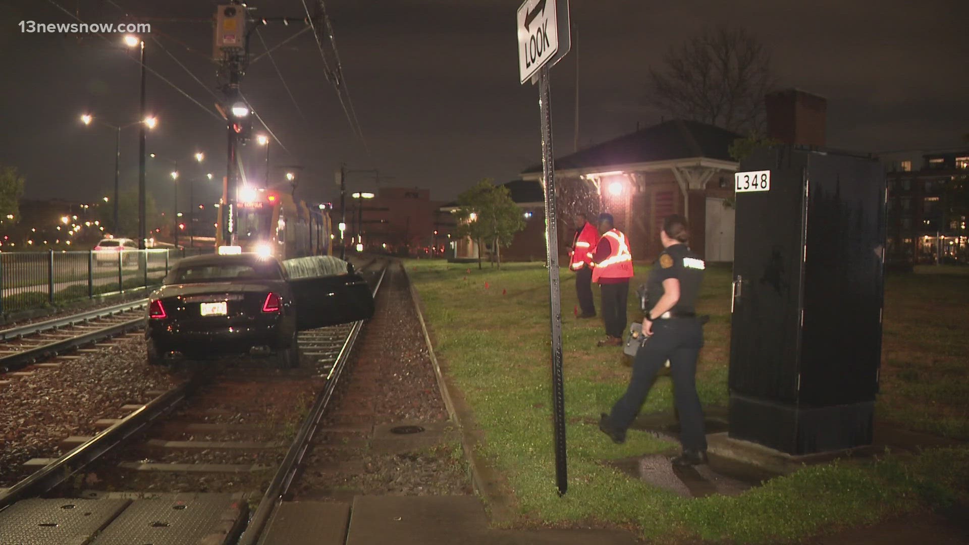 That's a car stopped on the light rail tracks near Brambleton Avenue and 2nd Street.