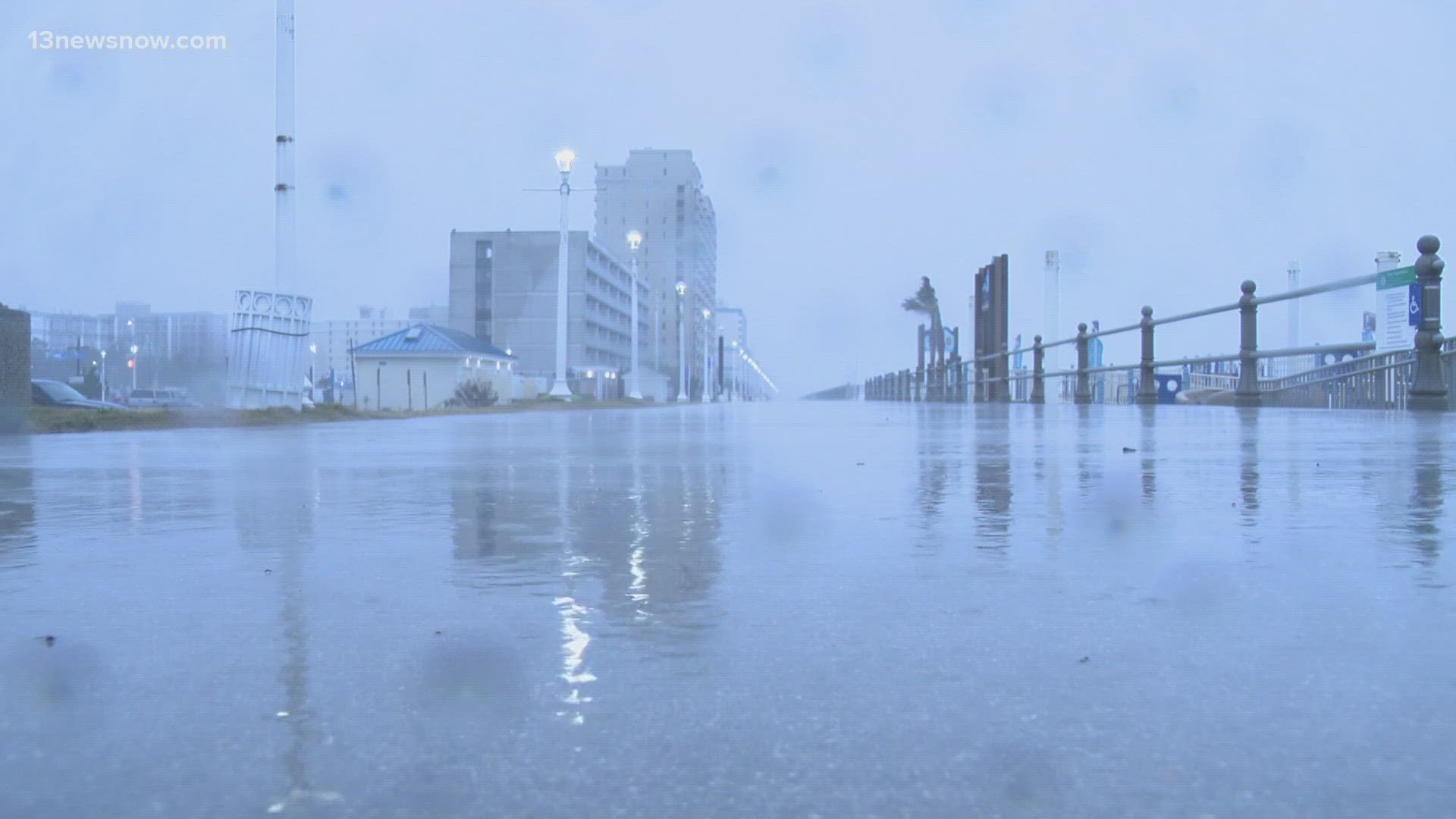 Strong winds and heavy rain hit Hampton Roads Sunday with flood watches and high surf advisories issued through Monday morning.