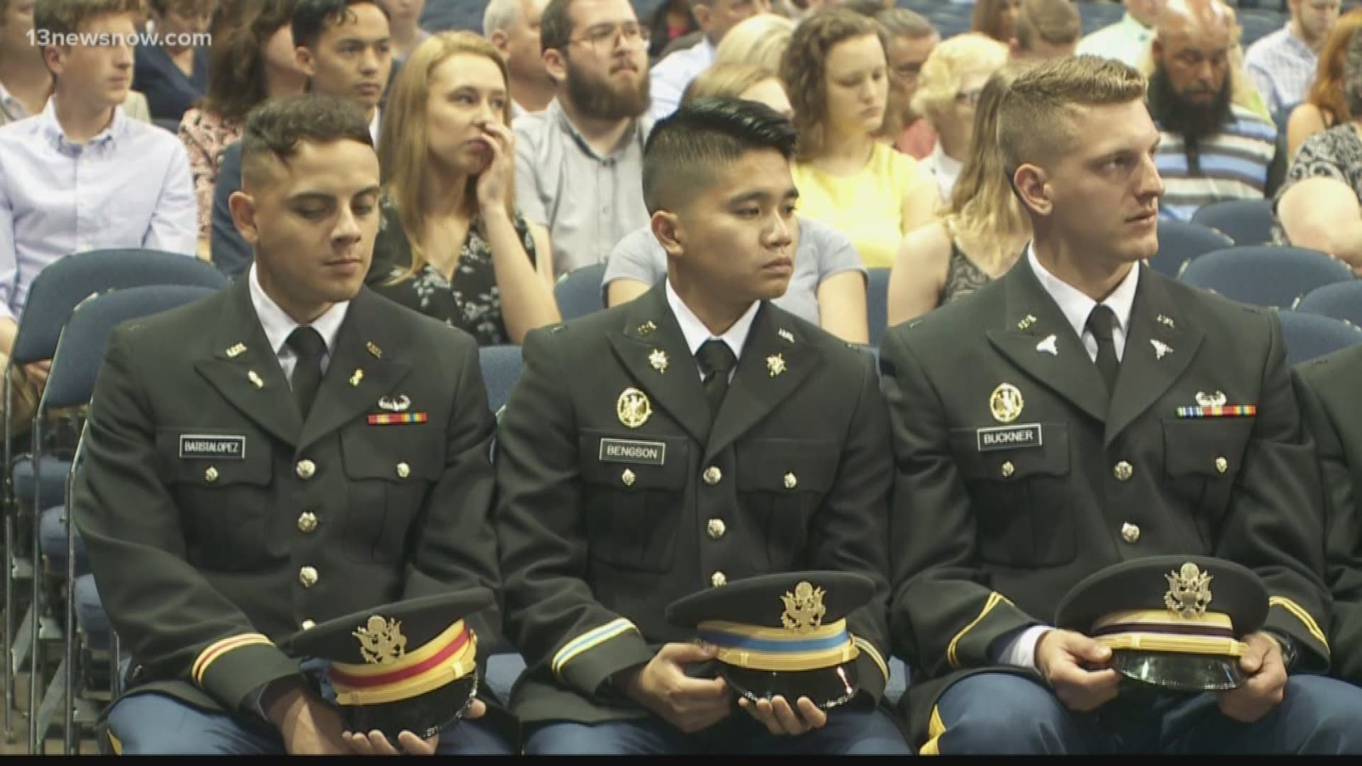 The Army and Navy ROTC cadets and midshipmen are from ODU, Norfolk State, Hampton University and Regent University.