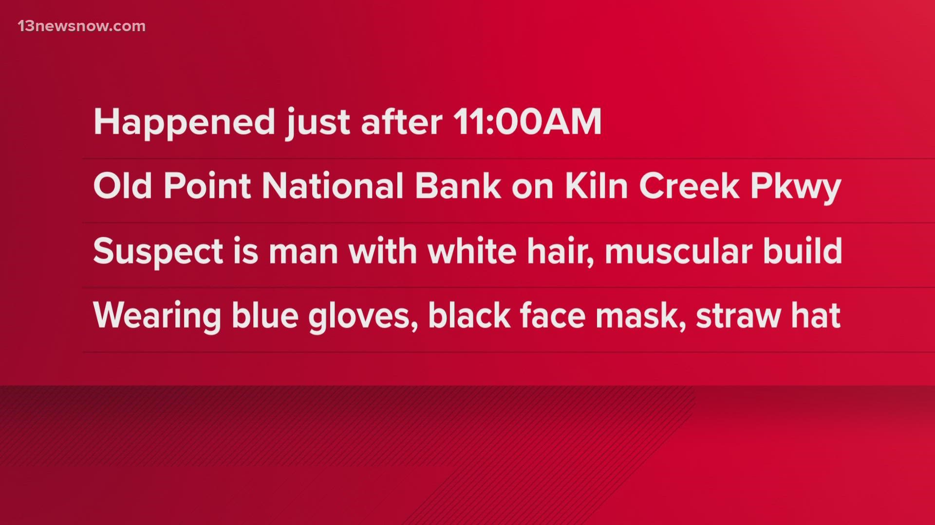 The sheriff's office said the suspect is a tall, muscular White man with white hair. He was wearing jeans, a long-sleeve gray shirt and a straw hat.