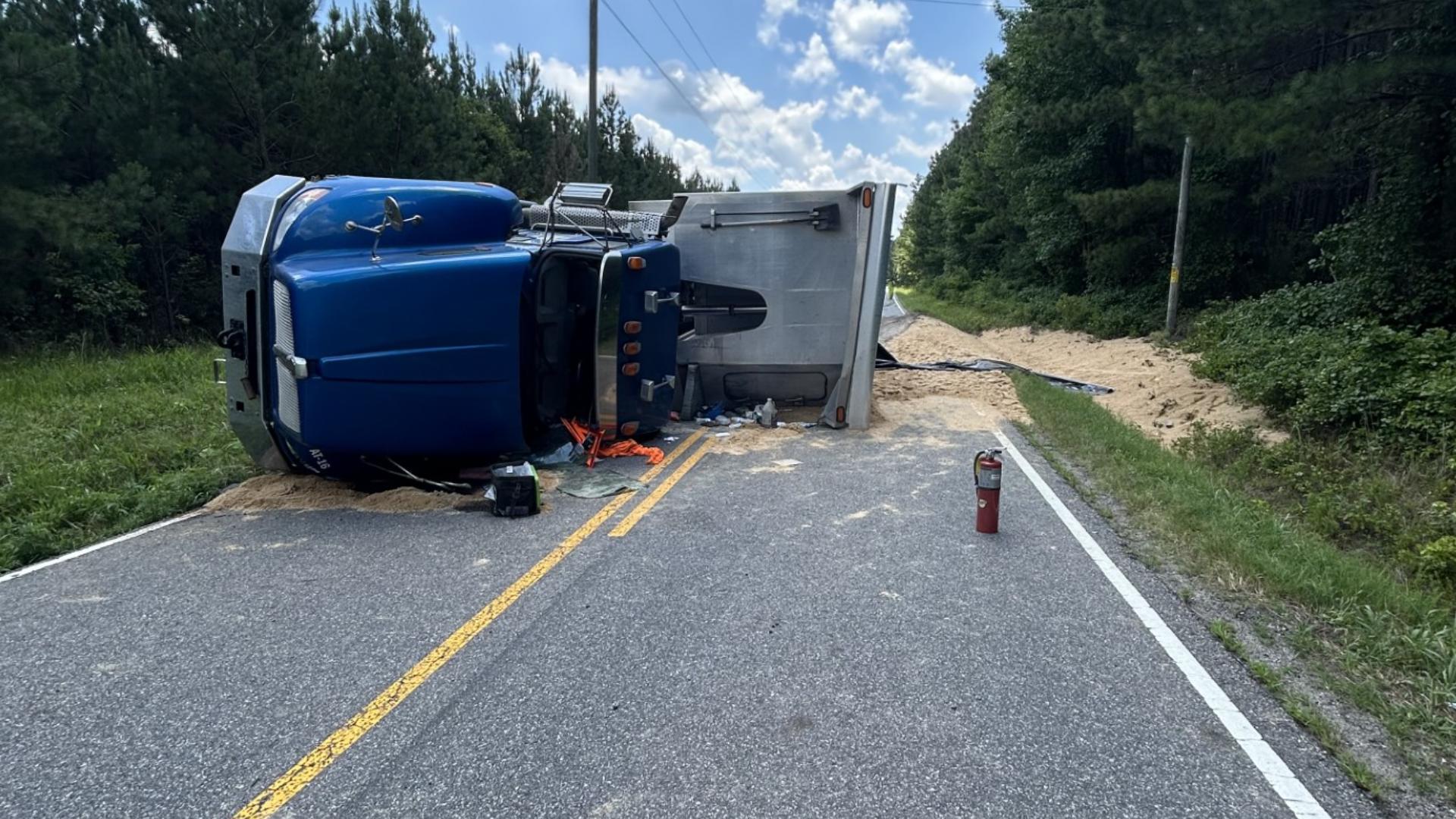 Dump truck overturns on Foursquare Road, detours in place | 13newsnow.com