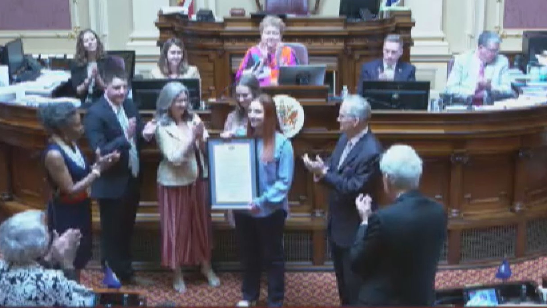 Abby Zwerner was given a framed resolution commending her for her devotion to the safety of her students.