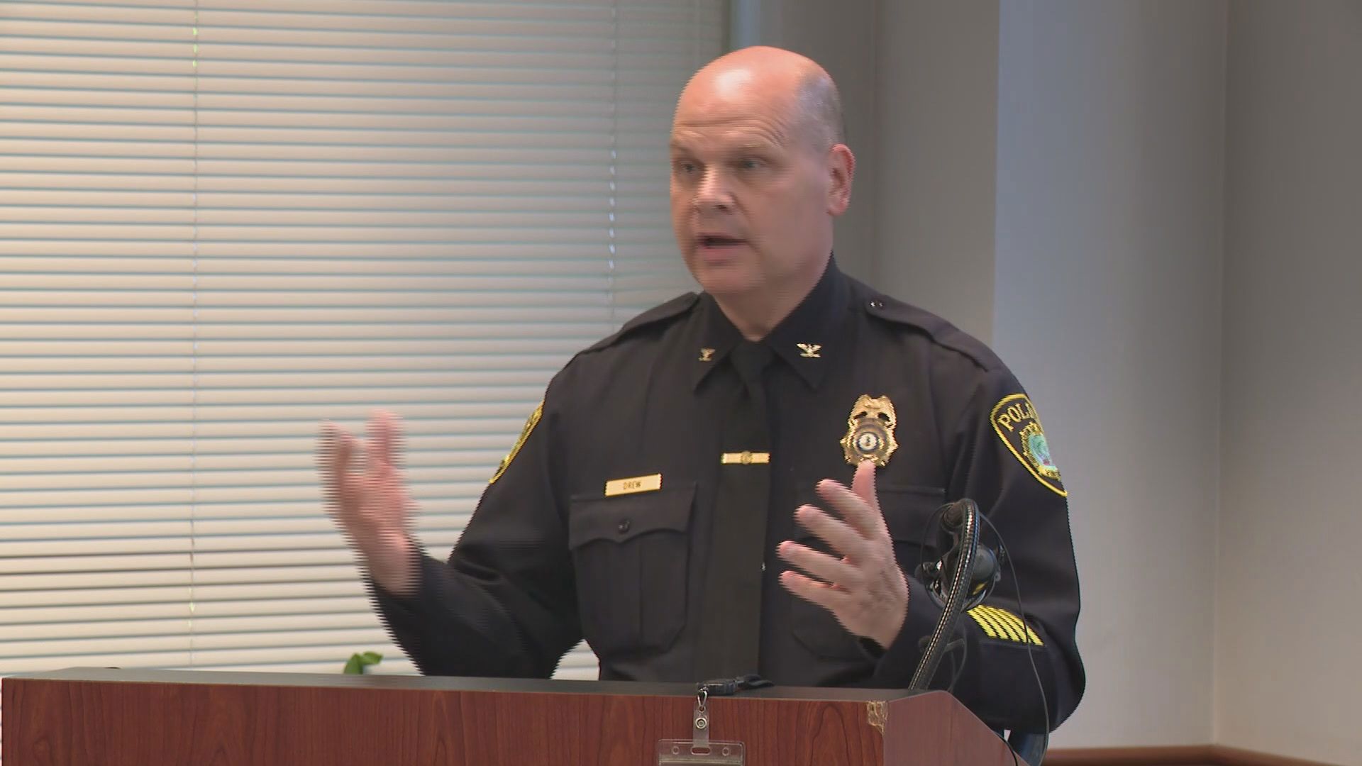 Newport News Police Chief Steve Drew talks about officers shooting an armed bank robbery suspect on Saturday.