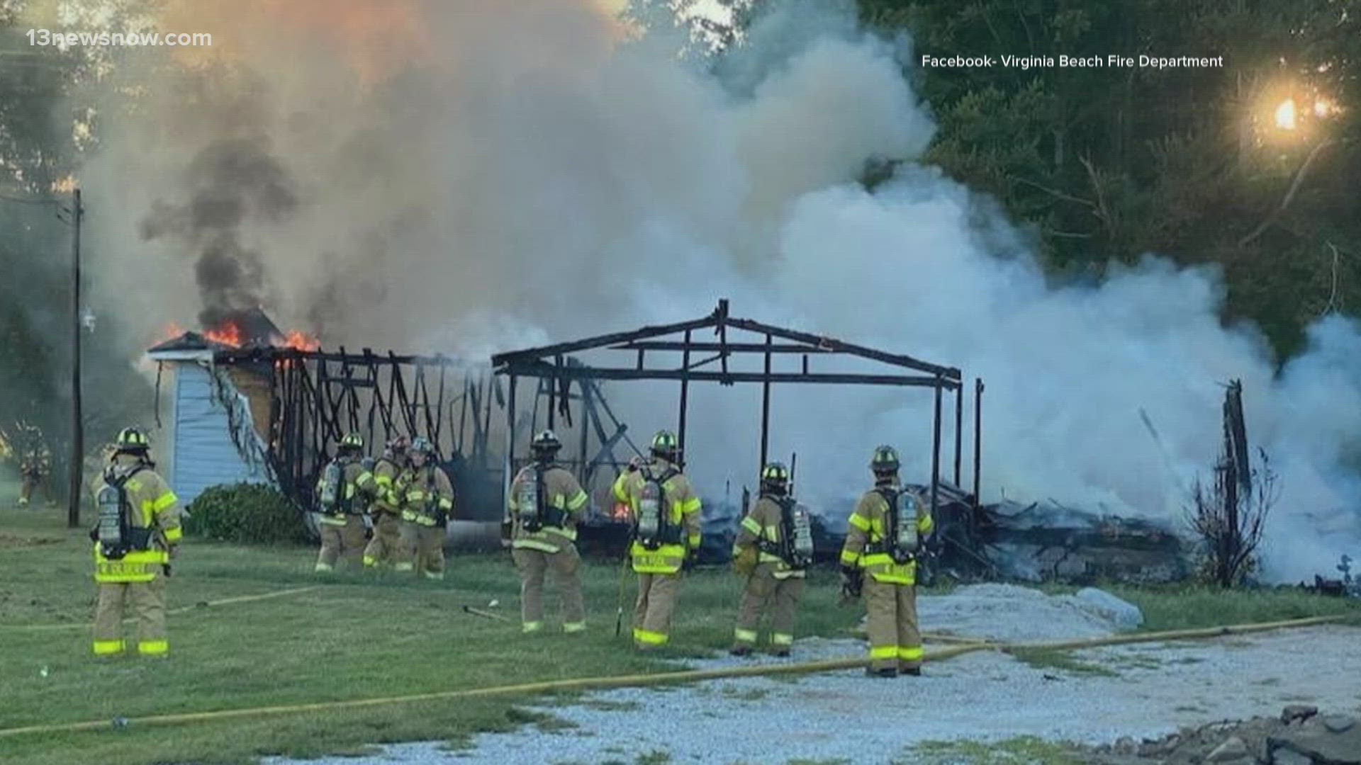 The Virginia Beach Fire Department responded to a house fire at 2200 Stowe Road in South Virginia Beach just after 7 p.m. on Sunday.