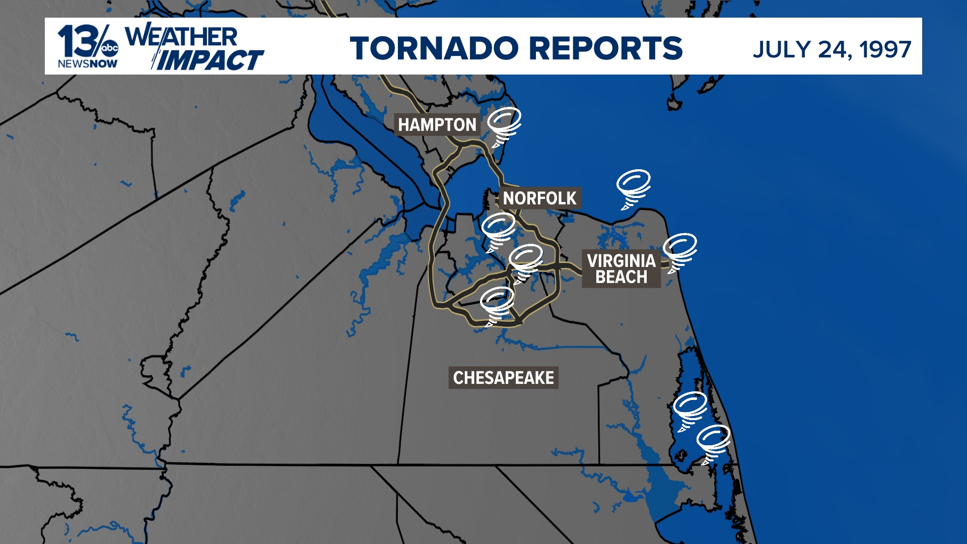 Remnants of Hurricane Danny bring tornadoes to coastal Virginia and North  Carolina in July 1997
