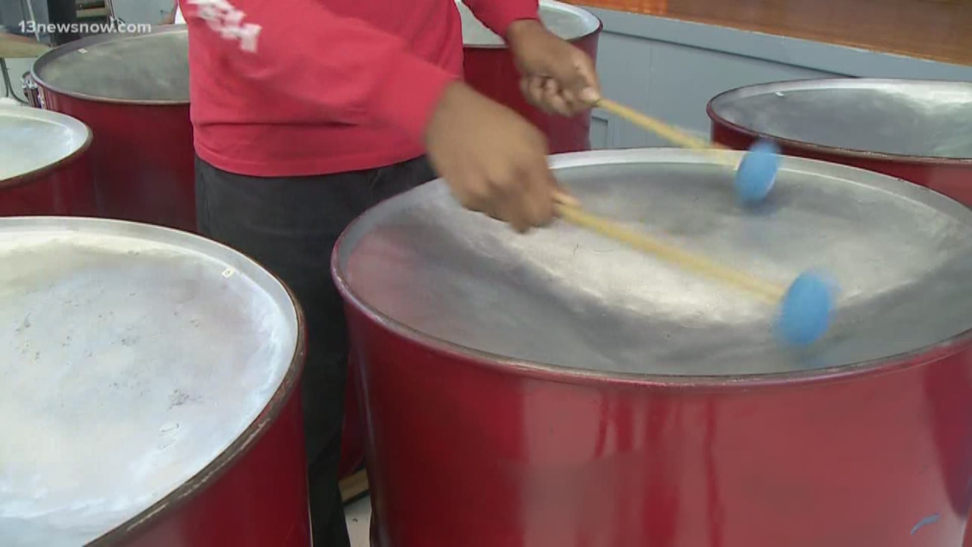 The Mosaic Steel Orchestra meets with local students twice a week at schools like Hodges Manor Elementary in Portsmouth to teach steelpan music.