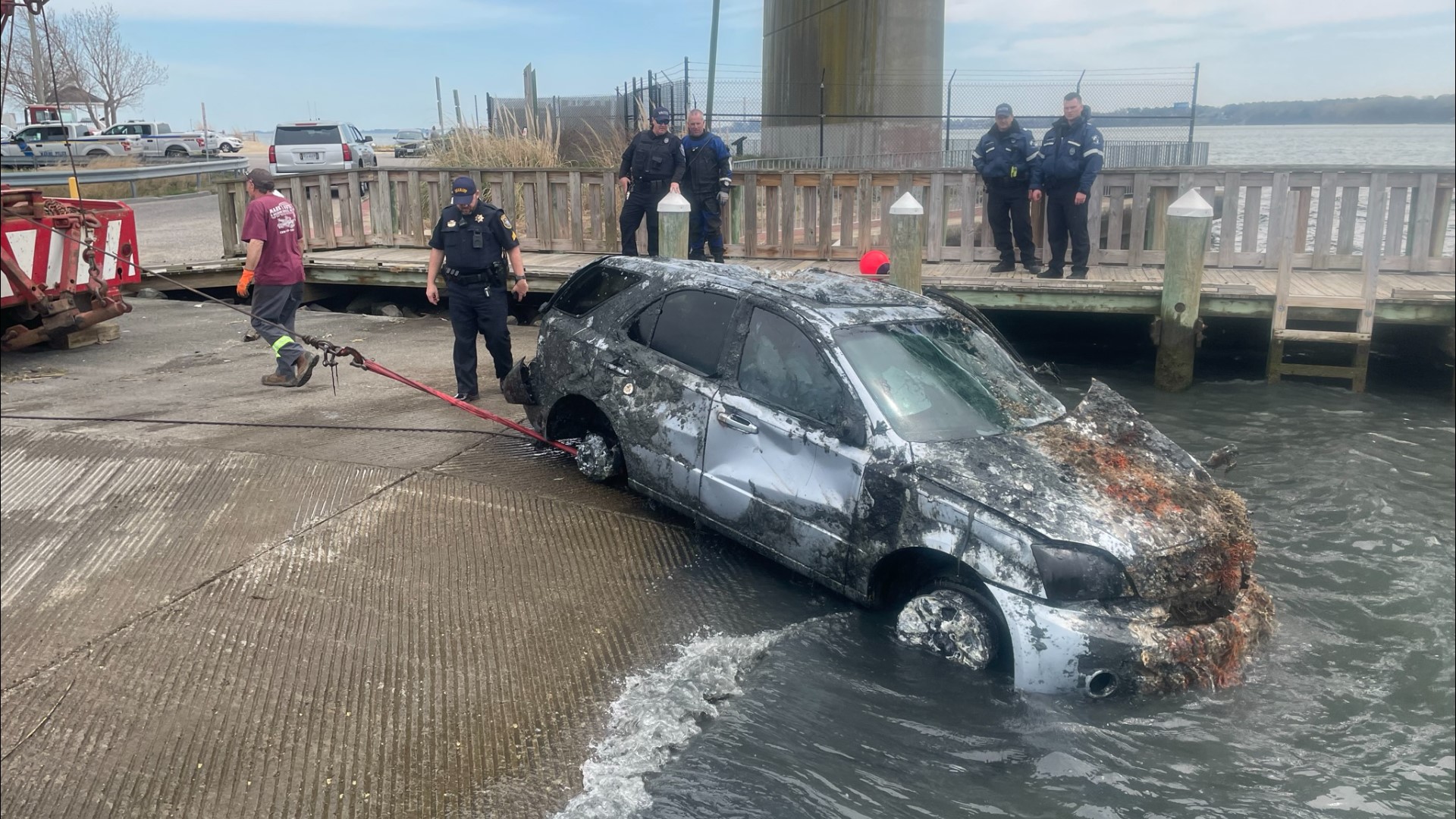The Kia Sorento ran into the water near Gloucester Point after the driver left the vehicle in drive.