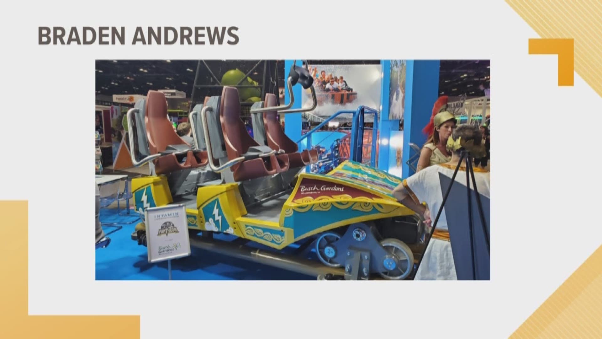 The cars that will be used on Pantheon were unveiled at a theme park expo in Orlando. The roller coast will open at Busch Gardens Williamsburg next year.