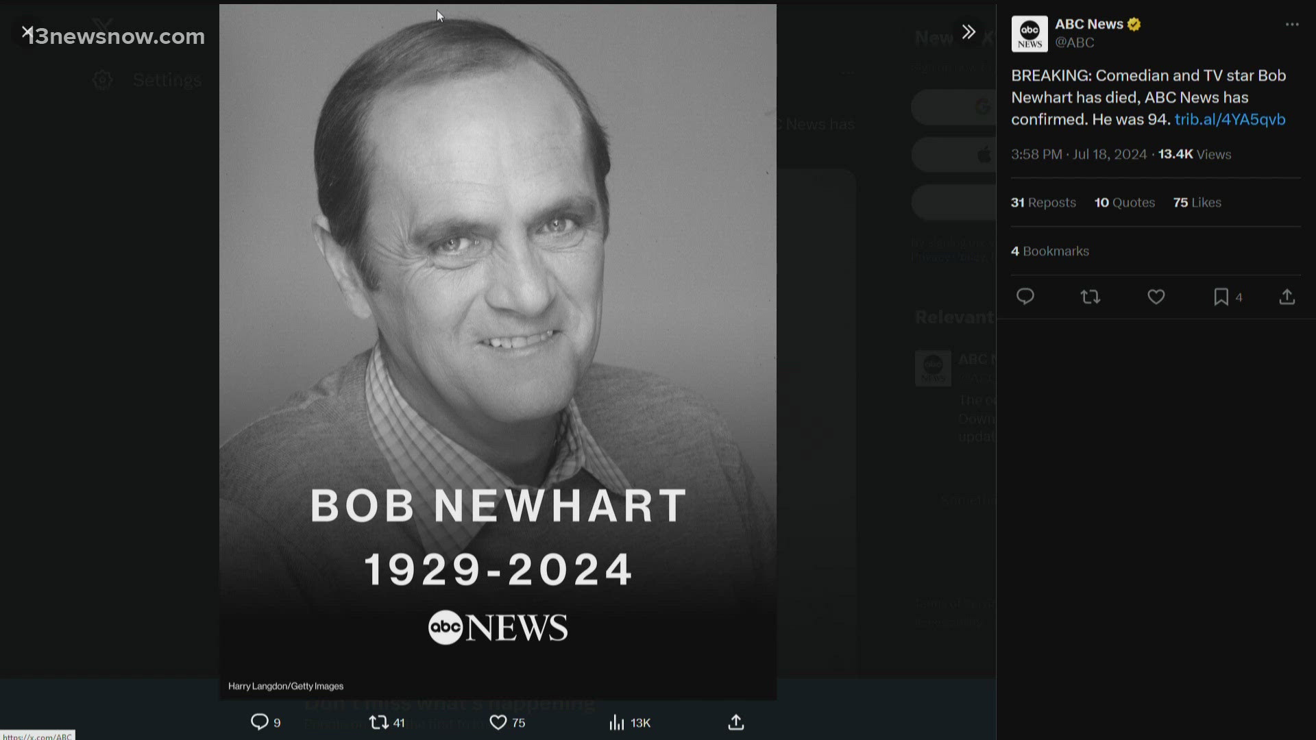 Bob Newhart the comedian and actor known for The Bob Newhart Show, and more recently the movie Elf has died.