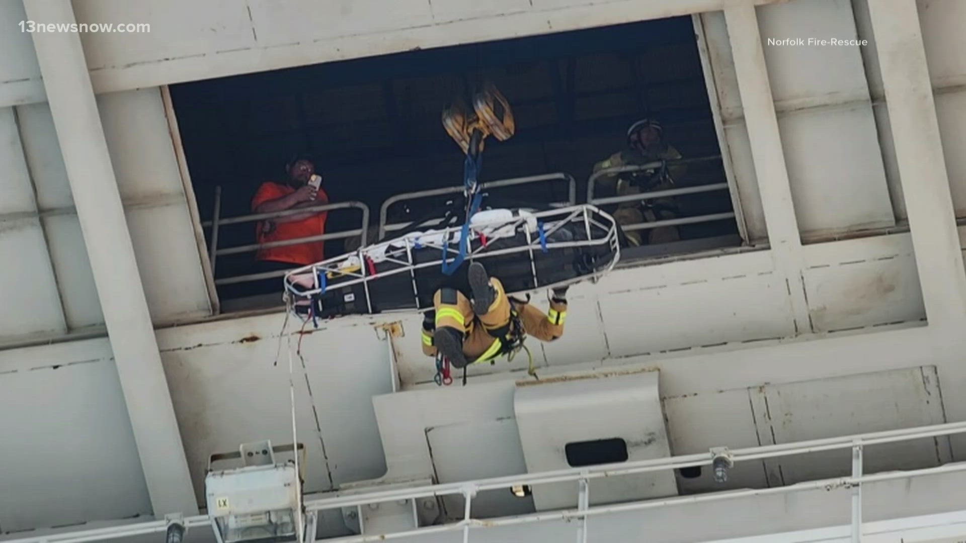 The rescue happened shortly before 9 a.m. in the 1600 block of Baker Street, near Norfolk International Terminals.