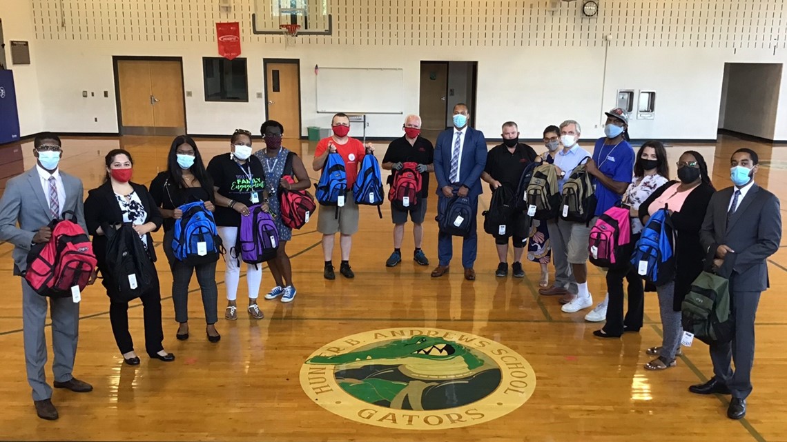 Kroger & CocaCola Consolidated Donated Backpacks in Hampton
