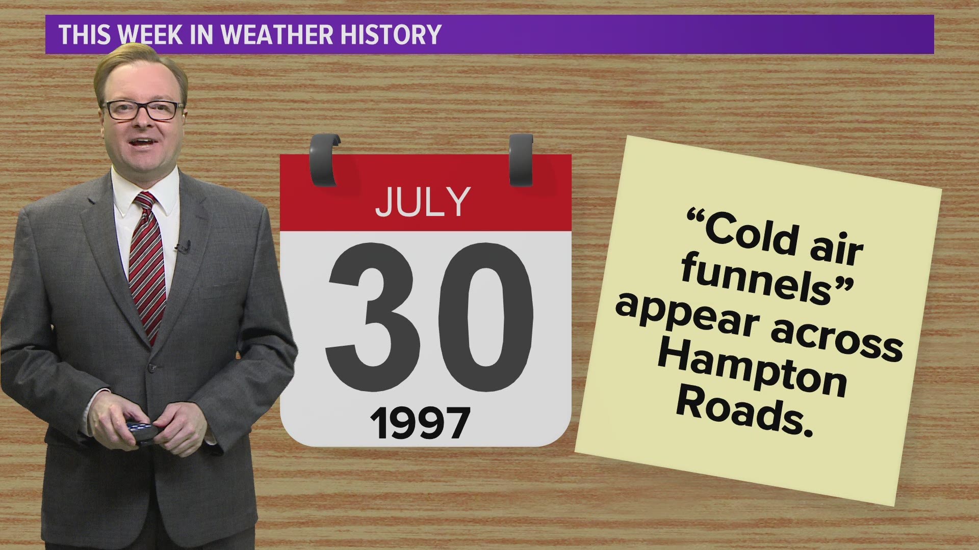 Cold air funnels create a stir over Hampton Roads on July 30, 1997.