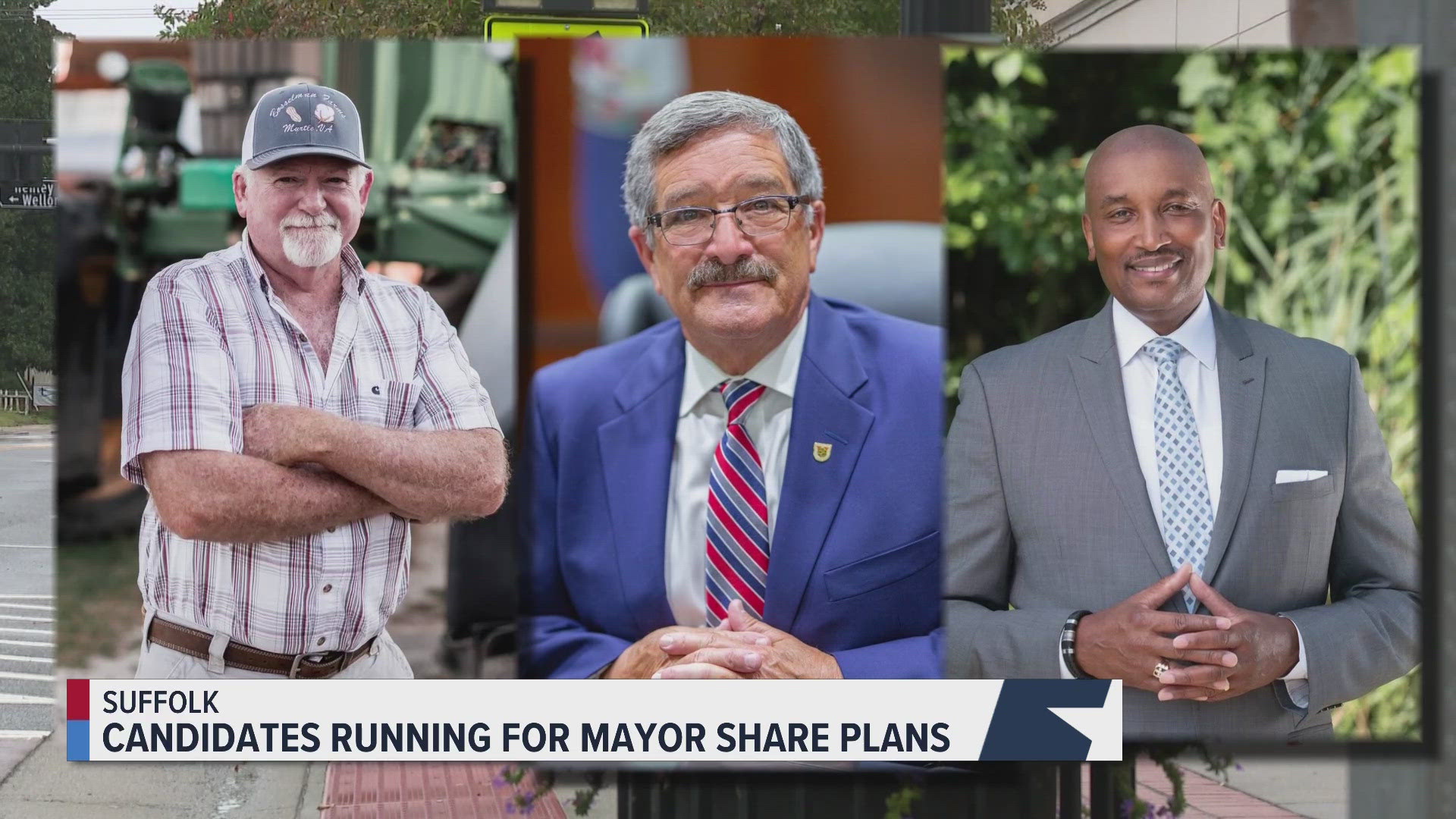 Incumbent Mayor Mike Duman faces challengers David Bosselman and Clint Jenkins in the city of Suffolk’s upcoming mayoral race.