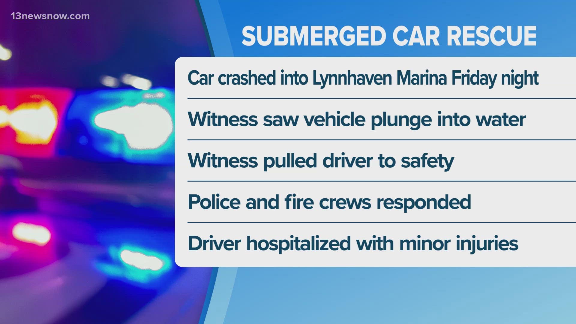 Driver rescued from submerged car in Lynnhaven Marina in Virginia Beach ...