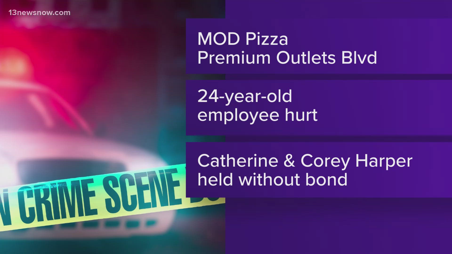 Norfolk police say they responded to MOD Pizza at 1541 Premium Outlets Boulevard on Sunday around 2:25 p.m. for a report of a stabbing.