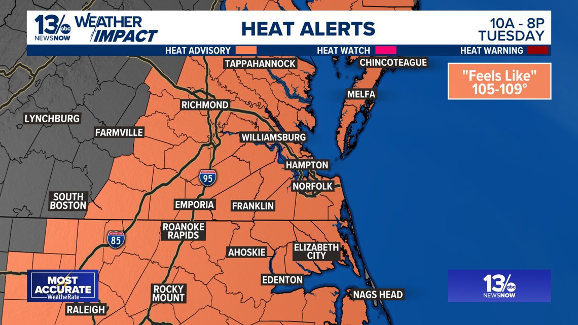 Heat advisory in effect for Tuesday; 108-degree heat index possible ...