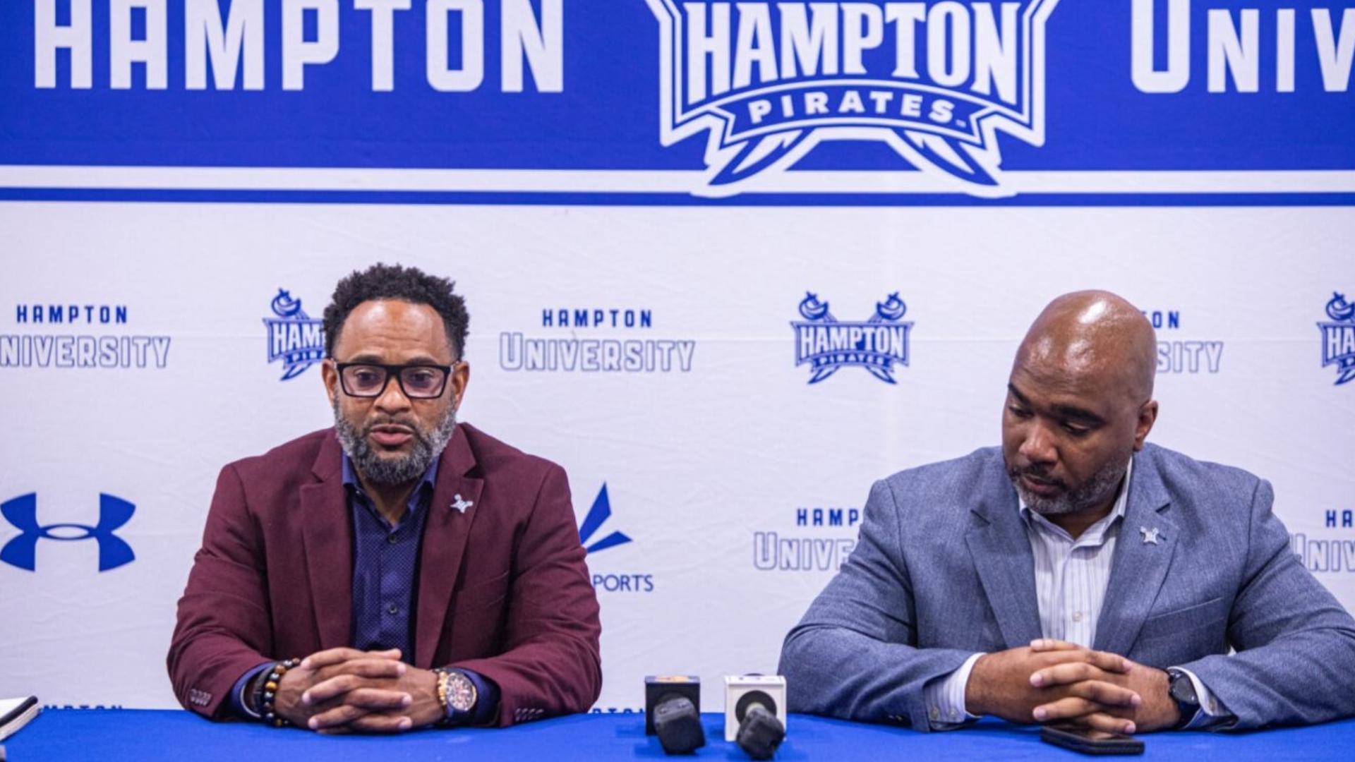 Interim head football coach Trent Boykin (left) and Pirates Athletic Director Anthony Henderson at a Wednesday press conference.