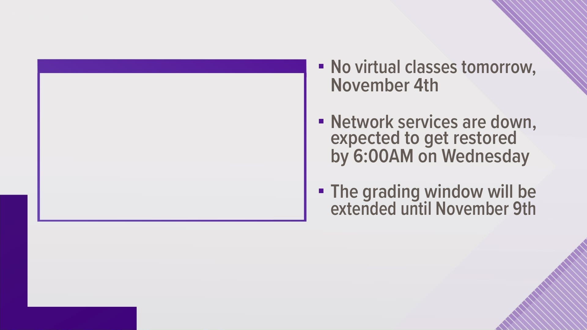 They say they're experiencing a network outage that they don't expect to be fixed until early Wednesday morning.