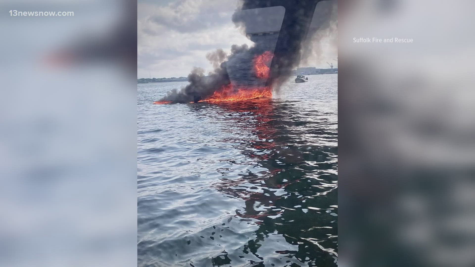 The U.S. Coast Guard and multiple local fire departments were out by the James River Bridge on Sunday morning after a boat caught fire near it.