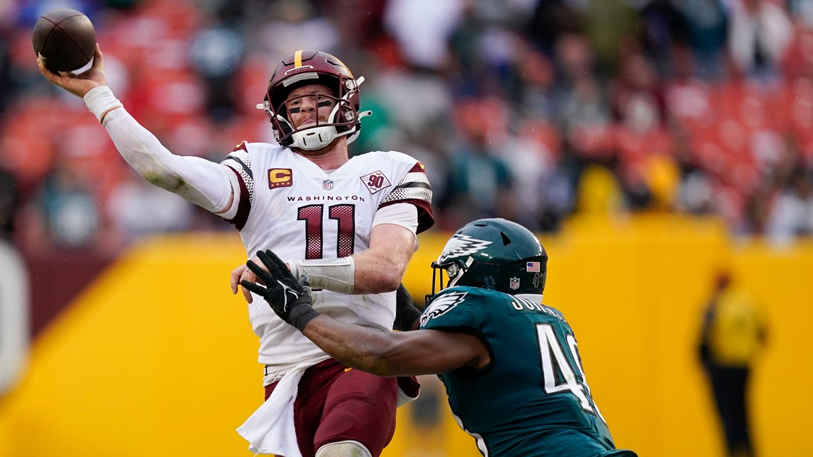 Commanders' Wentz fumbles, struggles in 1st game vs. Eagles