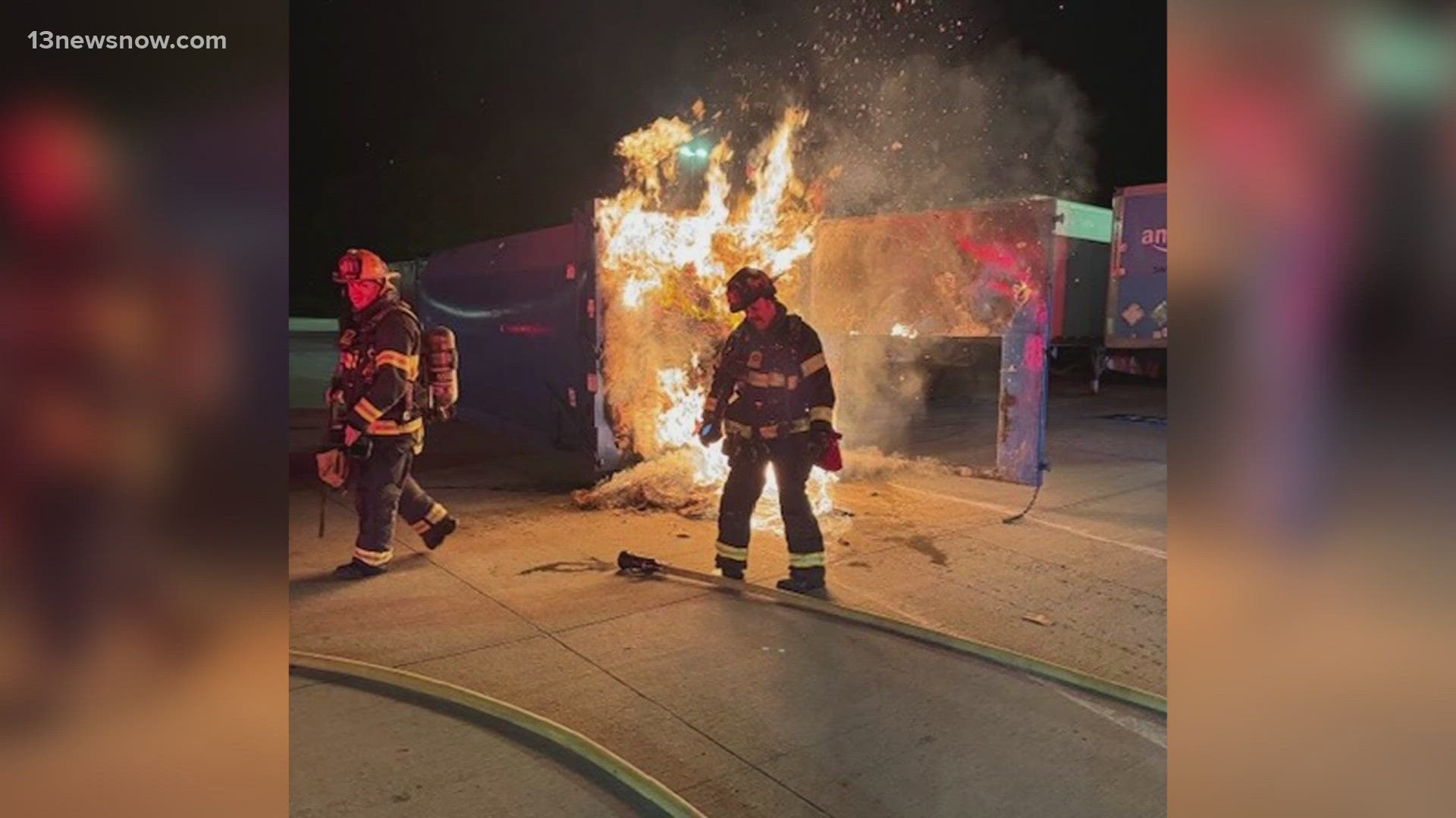 A little before 1:30 a.m. Tuesday, a recycling compactor at a large warehouse on Northgate Commerce Parkway in Suffolk caught fire.