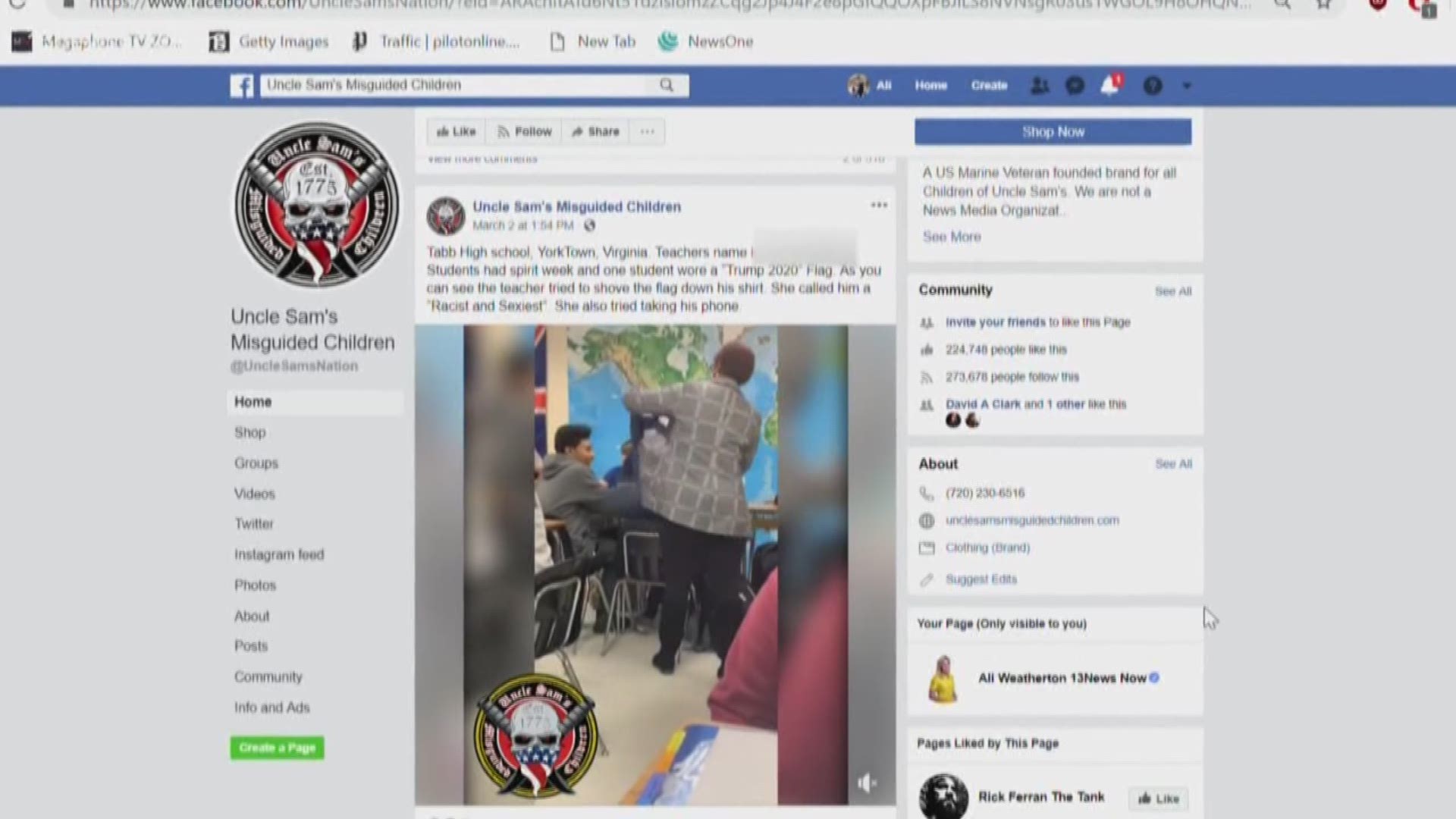 According to the York County School Division, the woman in the video is a teacher's assistant. They are investigating after the video showed her wrapping a Trump 2020 flag around a student's neck.