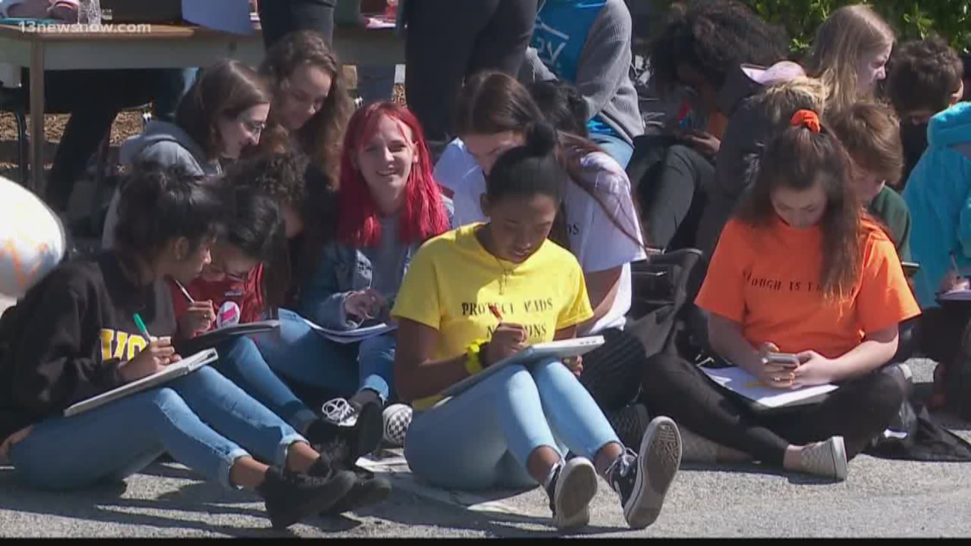 On Friday, the anniversary of the Columbine High School shooting, Virginia Beach students walked out of class to protest gun violence.
