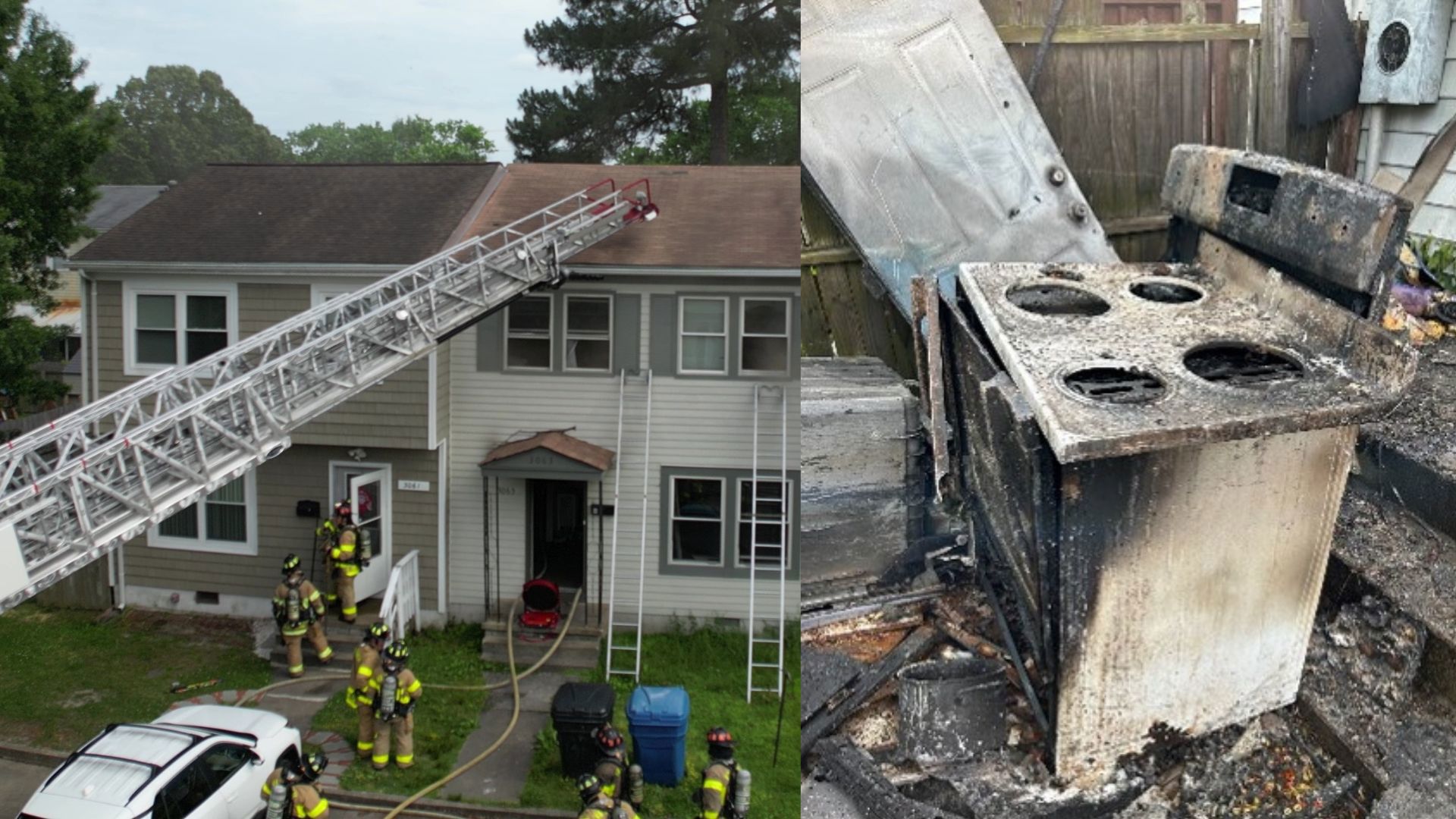 The Virginia Beach Fire Department says they were dispatched to a fire in the 3000 block of Breslaw Court off Lynnhaven Parkway on Sunday just before 4 p.m.