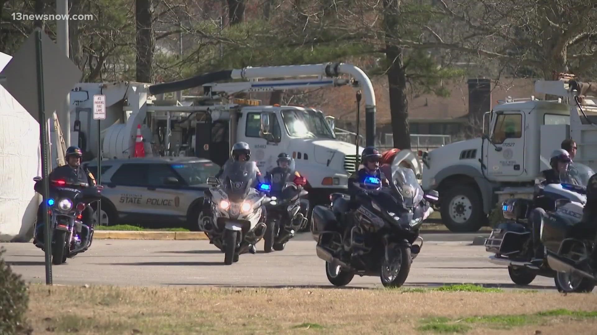 His visit shut down several major roads at the height of rush hour in Virginia Beach.