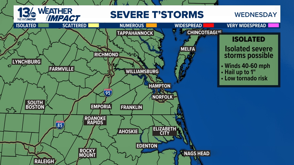 Isolated severe thunderstorms possible on Wednesday | 13newsnow.com