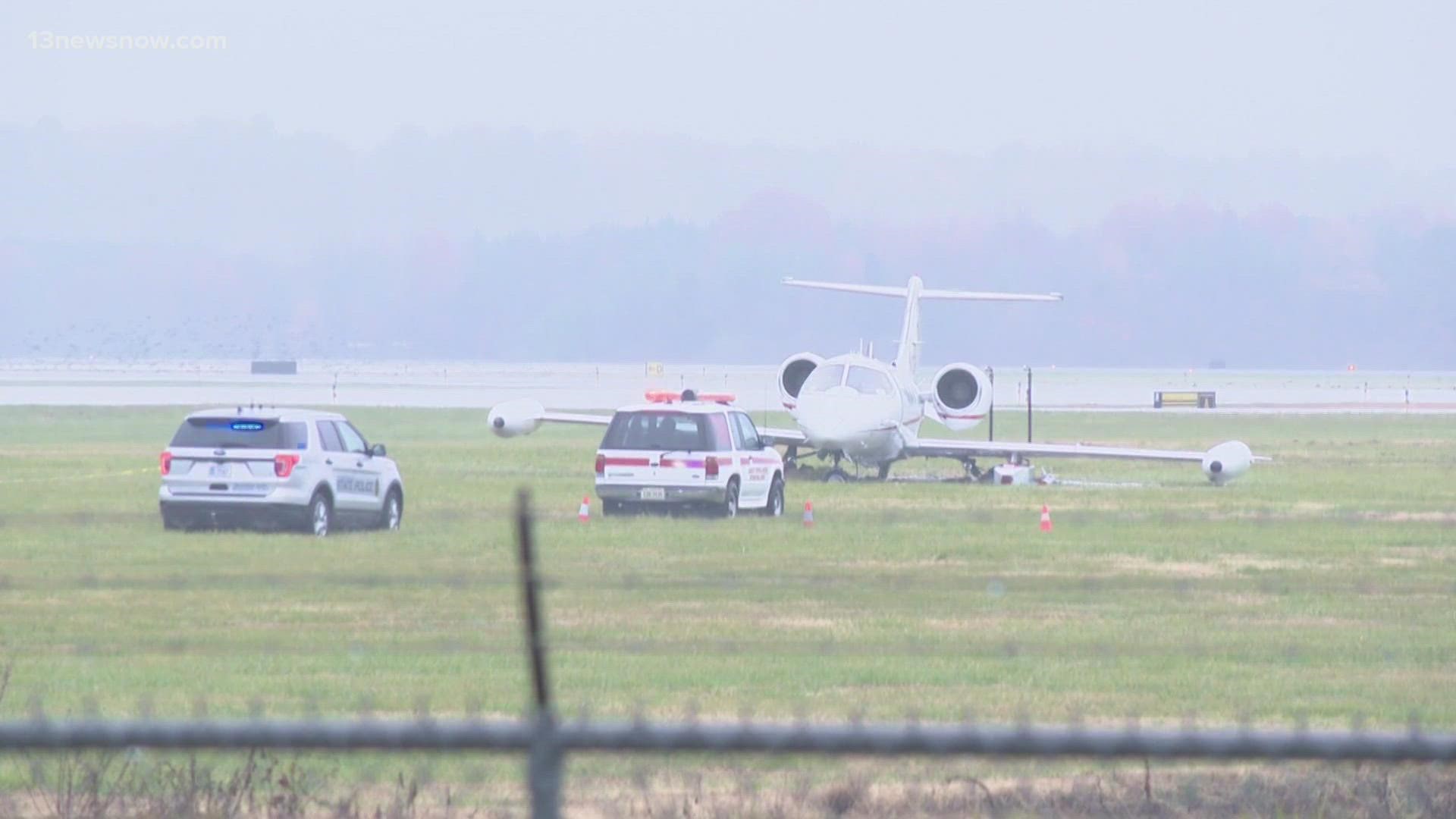 The Virginia State Police (VSP) said a small jet attempting to land at Newport News/Williamsburg International Airport skidded off the runway on Wednesday morning.