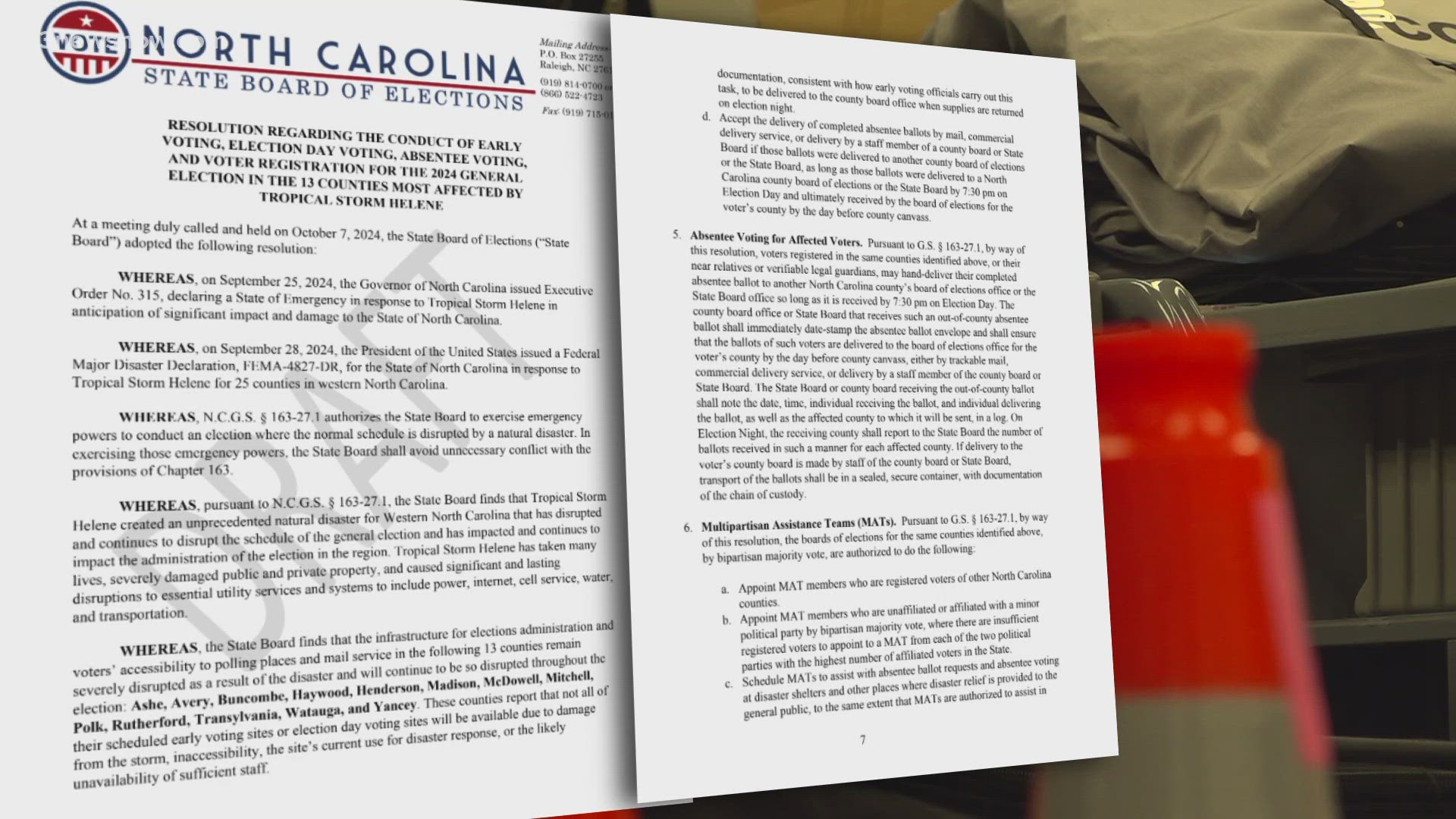 13News Now's Alex Littlehales spoke to election officials in North Carolina about the voting regulation changes coming in the wake of Hurricane Helene.