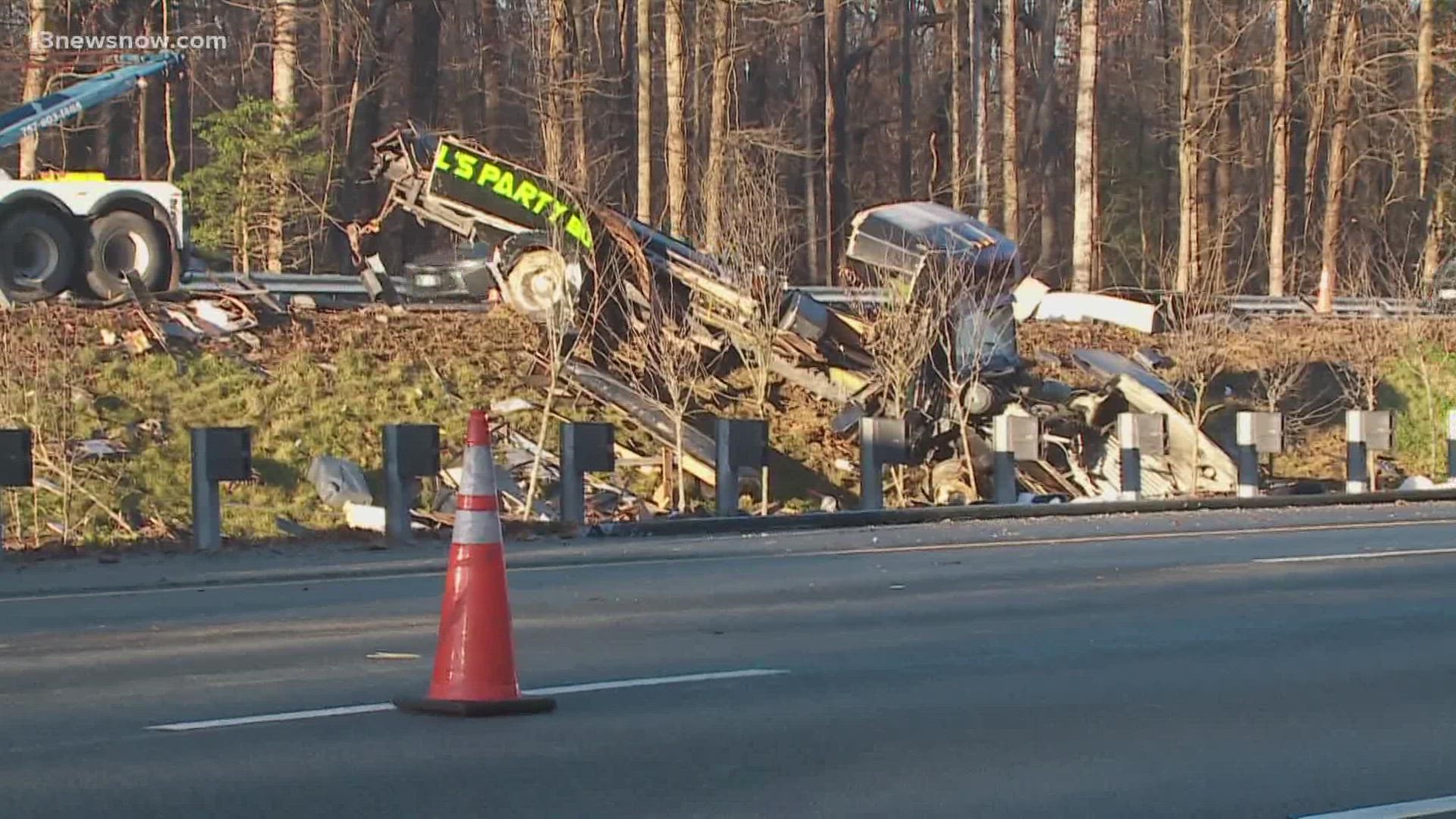 The Virginia State Police is still working to confirm the identities of two men and a woman who died in the crash. They were passengers on the bus.