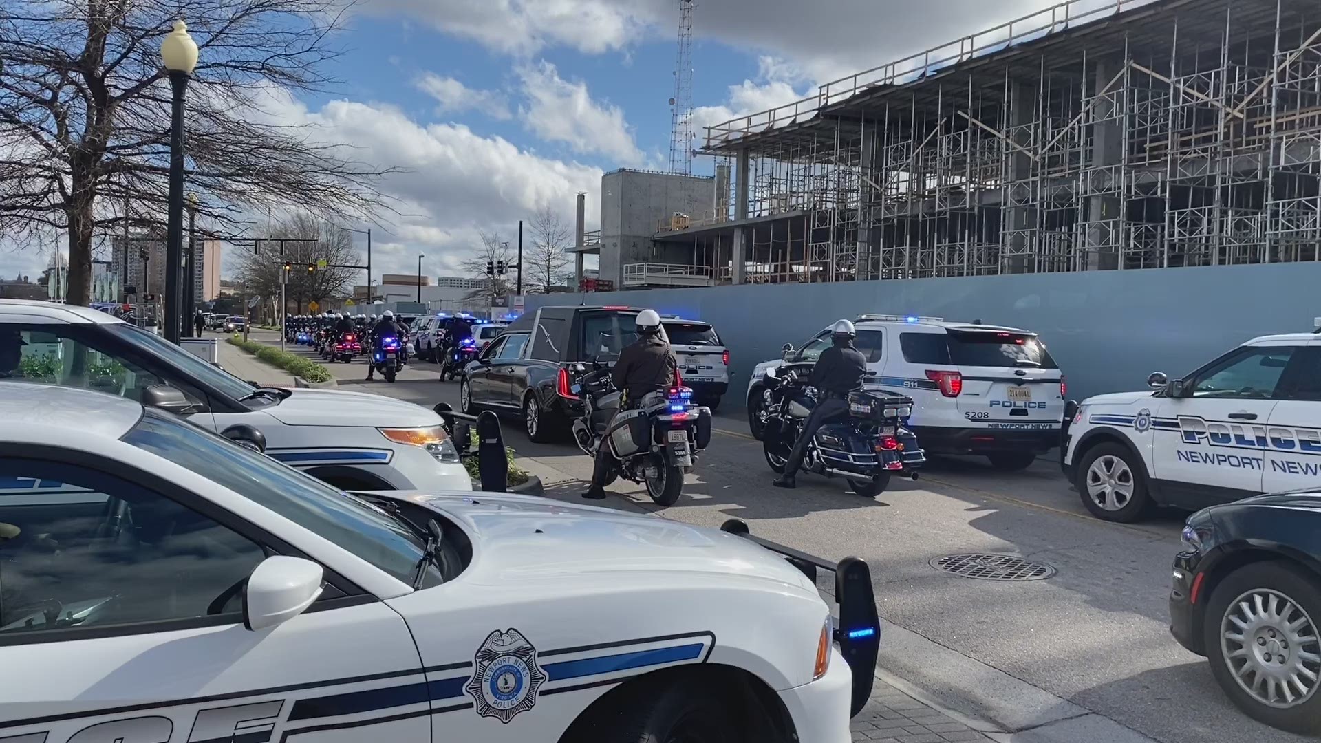 The procession took the body of fallen officer Katie Thyne from the medical examiner’s office in Norfolk to Altmeyer Funeral Home in Newport News.