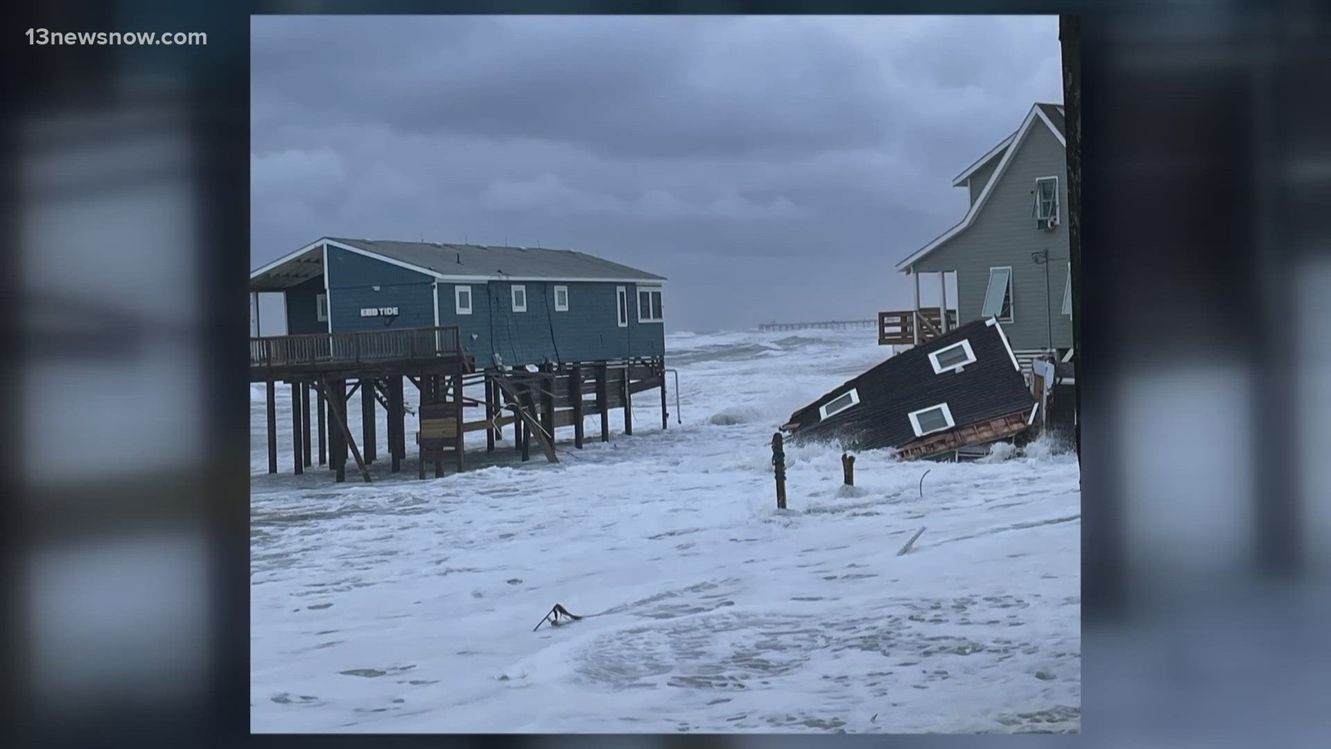 During the overnight hours, an unoccupied house collapsed on Surf Side Drive in Rodanthe, North Carolina.