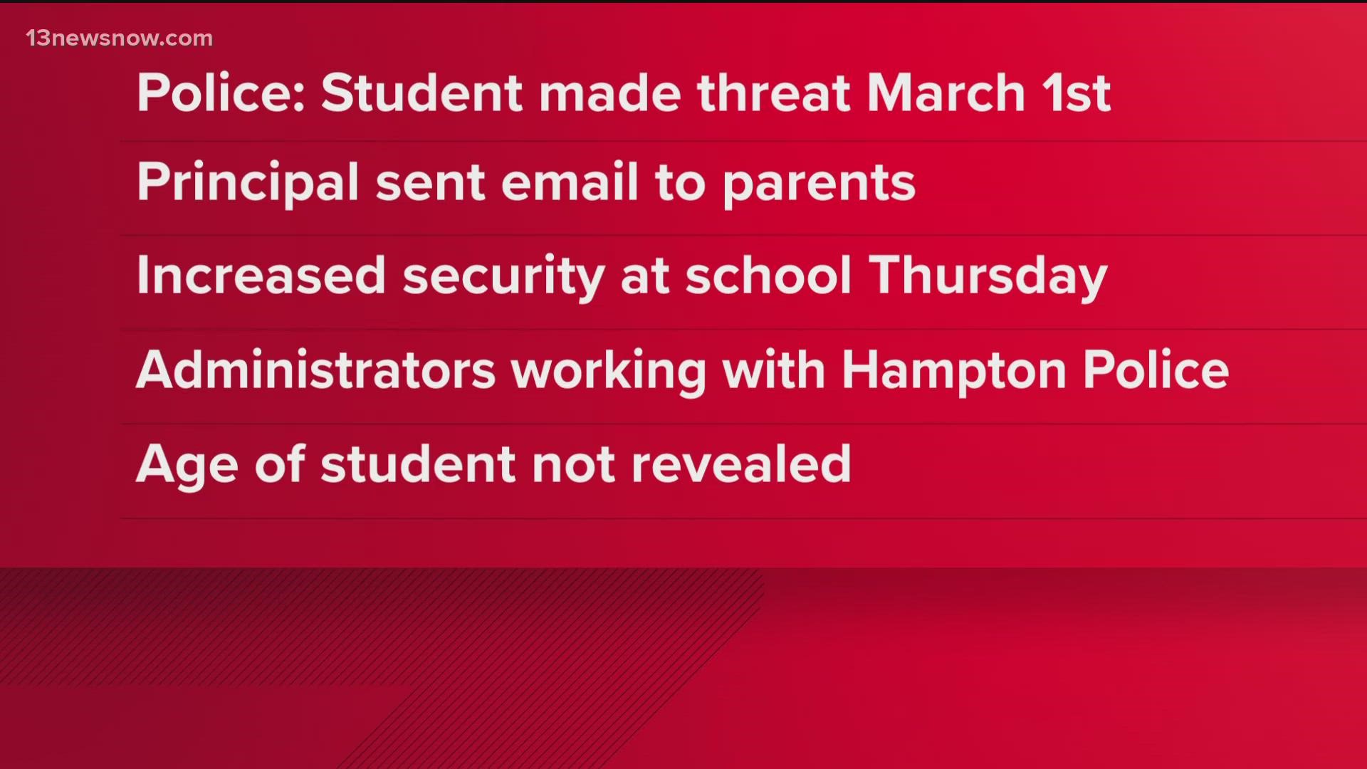We know that the school is kindergarten through 8th grade, and that an investigation into the threat was performed.