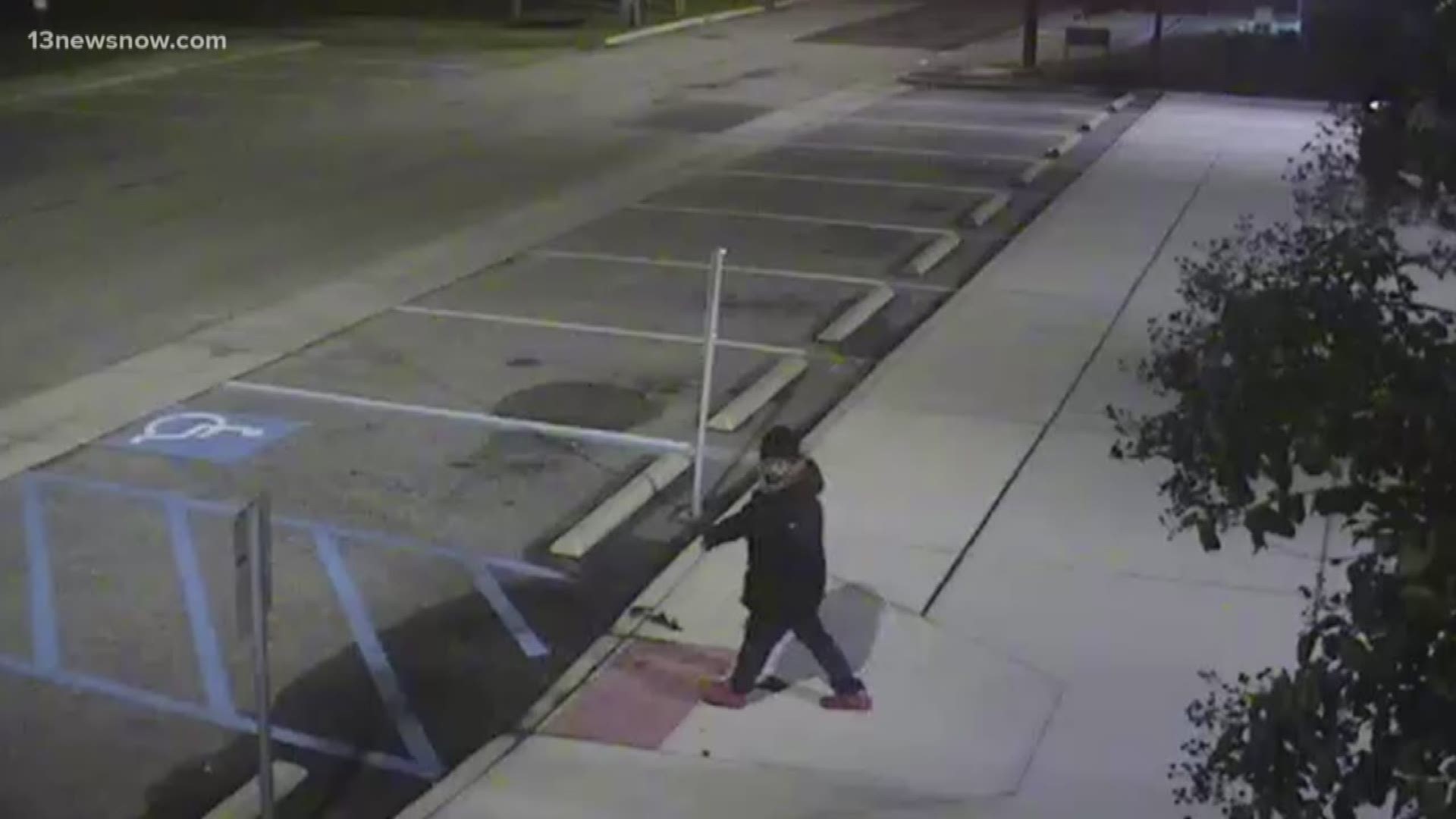Surveillance video showed a man leaving a dog outside an animal shelter early in the morning. The animal is then seen running off on its own.