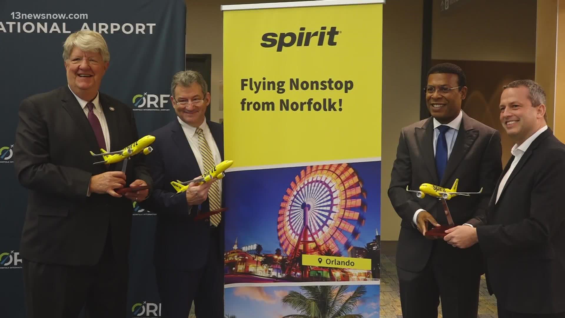 Spirit Airlines is launching daily nonstop flights from Norfolk to Orlando and Fort Lauderdale, Florida in 2023, the low-cost carrier announced.