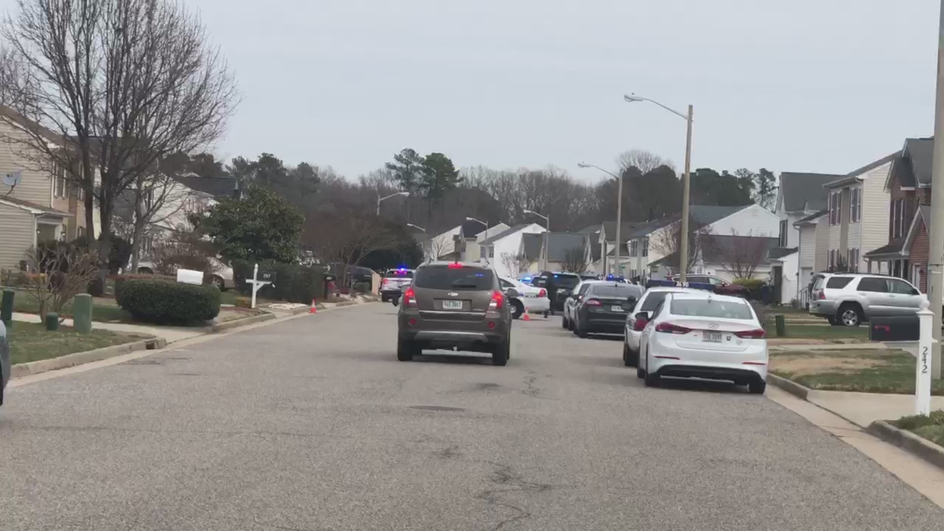 Video shows a heavy police presence in Newport News in the 200 block of Cabell Drive. A man and a woman were found with serious gunshot wounds inside a home.